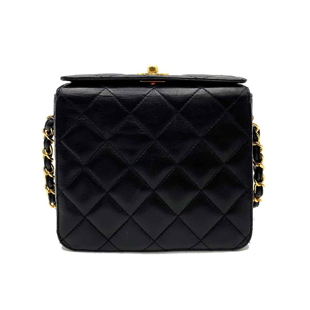 Chanel CHANEL VINTAGE MINI CHAIN HAND BAG BLACK LAMB SKIN 90226795