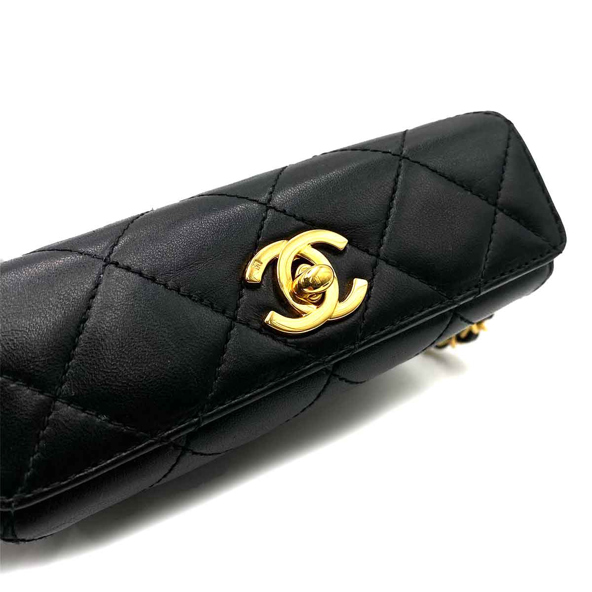 Chanel CHANEL VINTAGE MINI CHAIN HAND BAG BLACK LAMB SKIN 90226795