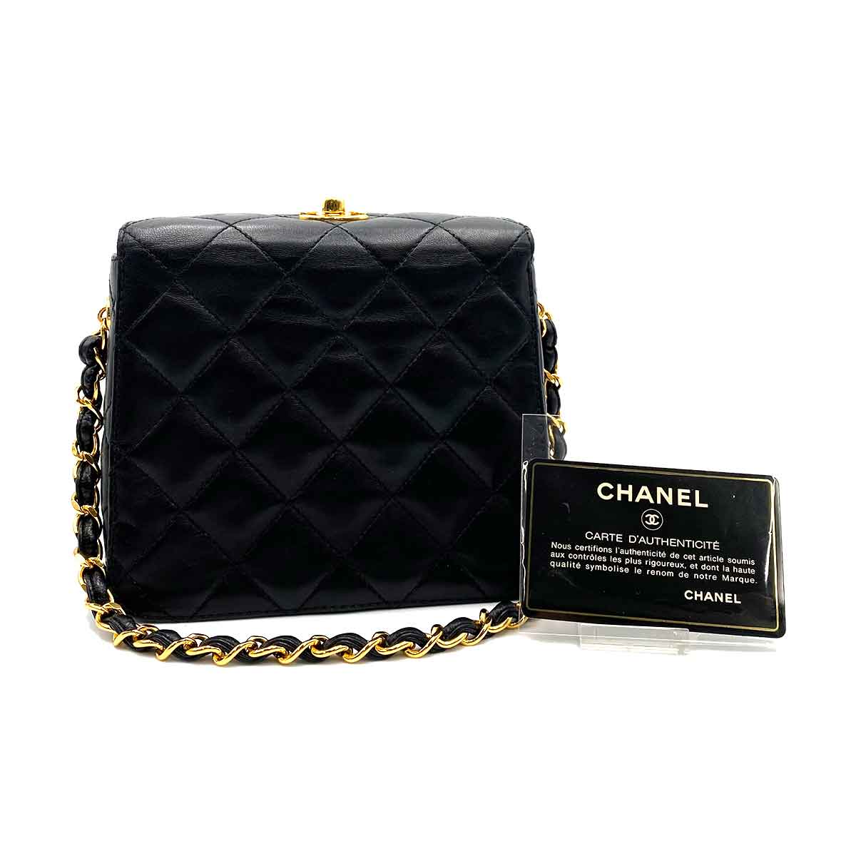 Chanel CHANEL VINTAGE MINI CHAIN HAND BAG BLACK LAMB SKIN 90226795