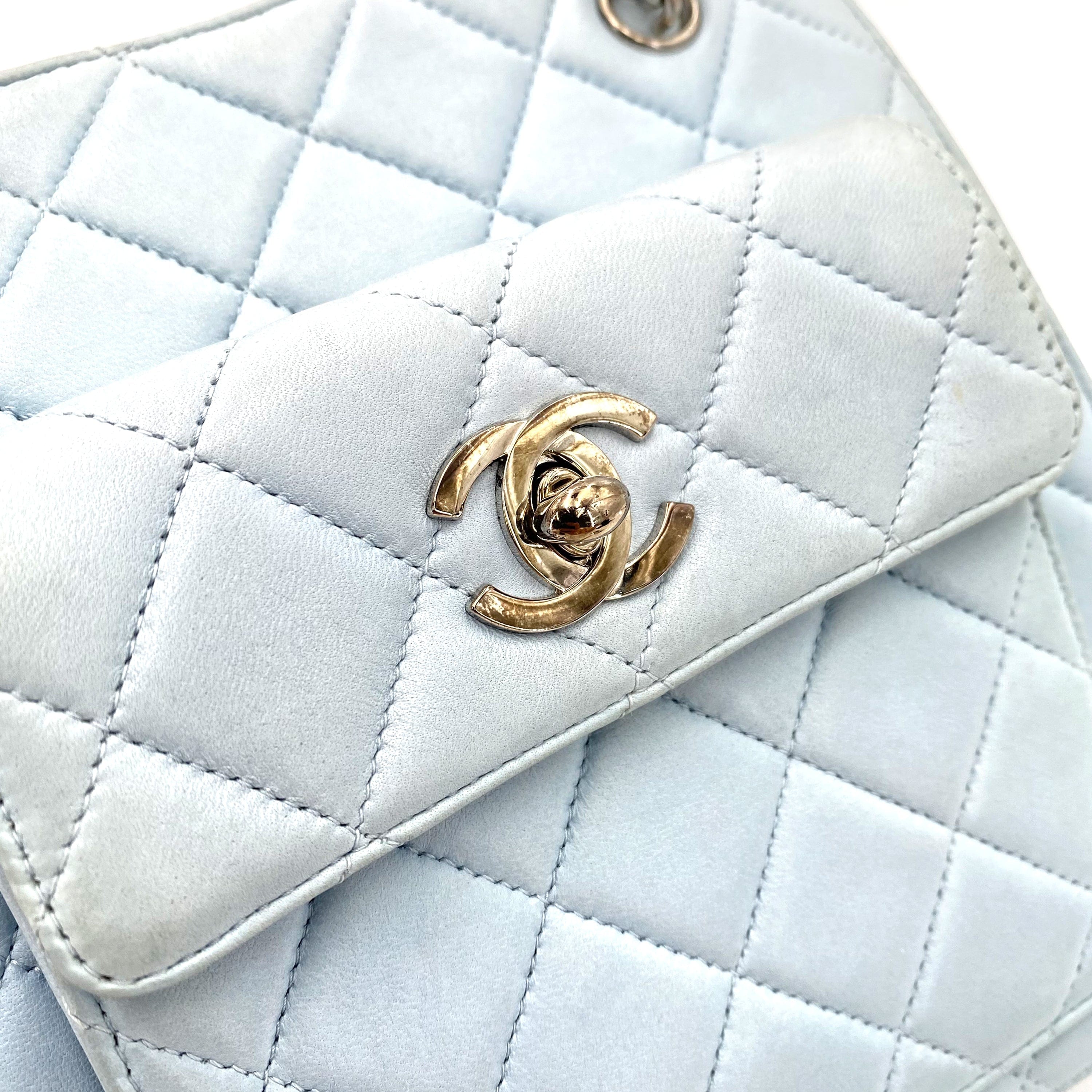 Chanel CHANEL VINTAGE MINI CHAIN HAND BAG LIGHT BLUE LAMB SKIN SHW 90239979