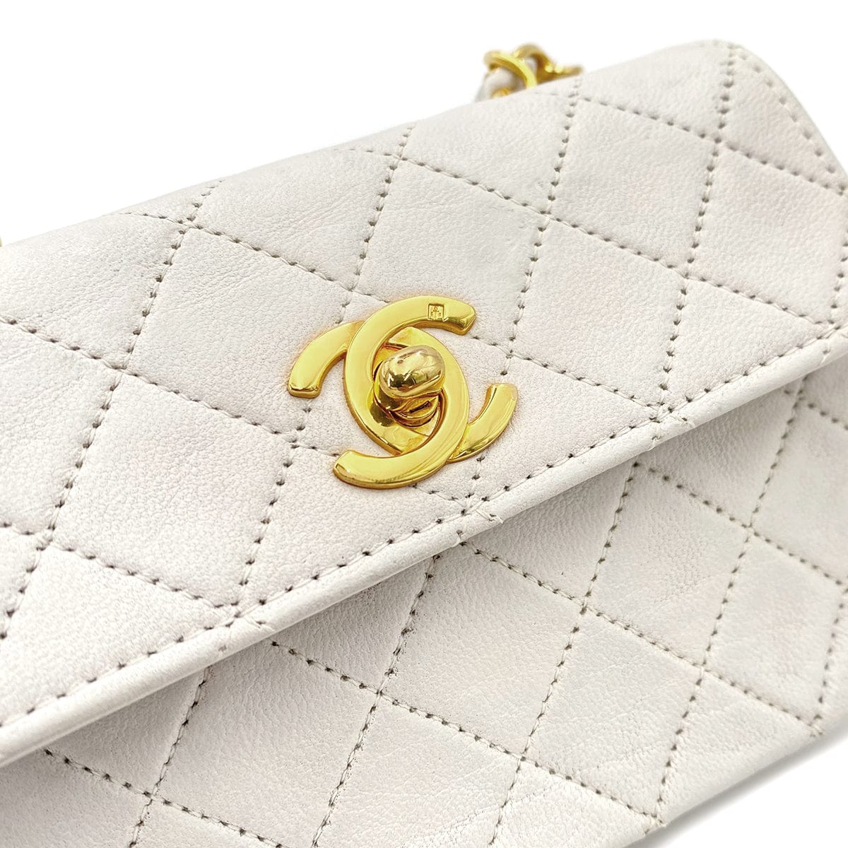 chanel CHANEL VINTAGE MINI FLAP CHAIN SHOULDER BAG WHITE LAMB SKIN 90241786