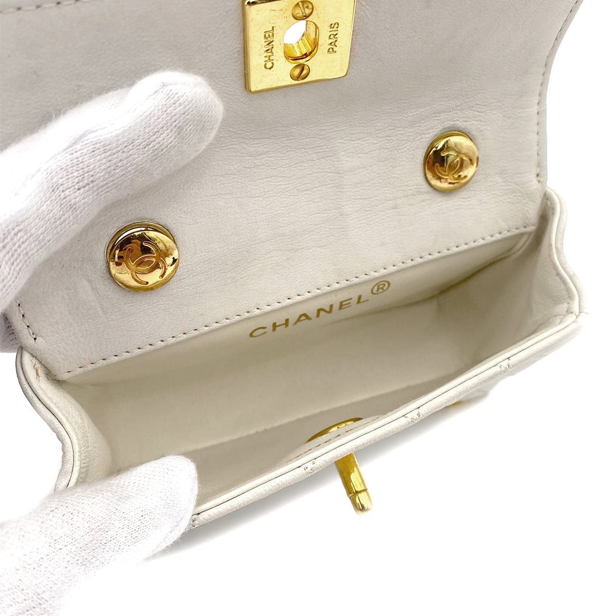 chanel CHANEL VINTAGE MINI FLAP CHAIN SHOULDER BAG WHITE LAMB SKIN 90241786