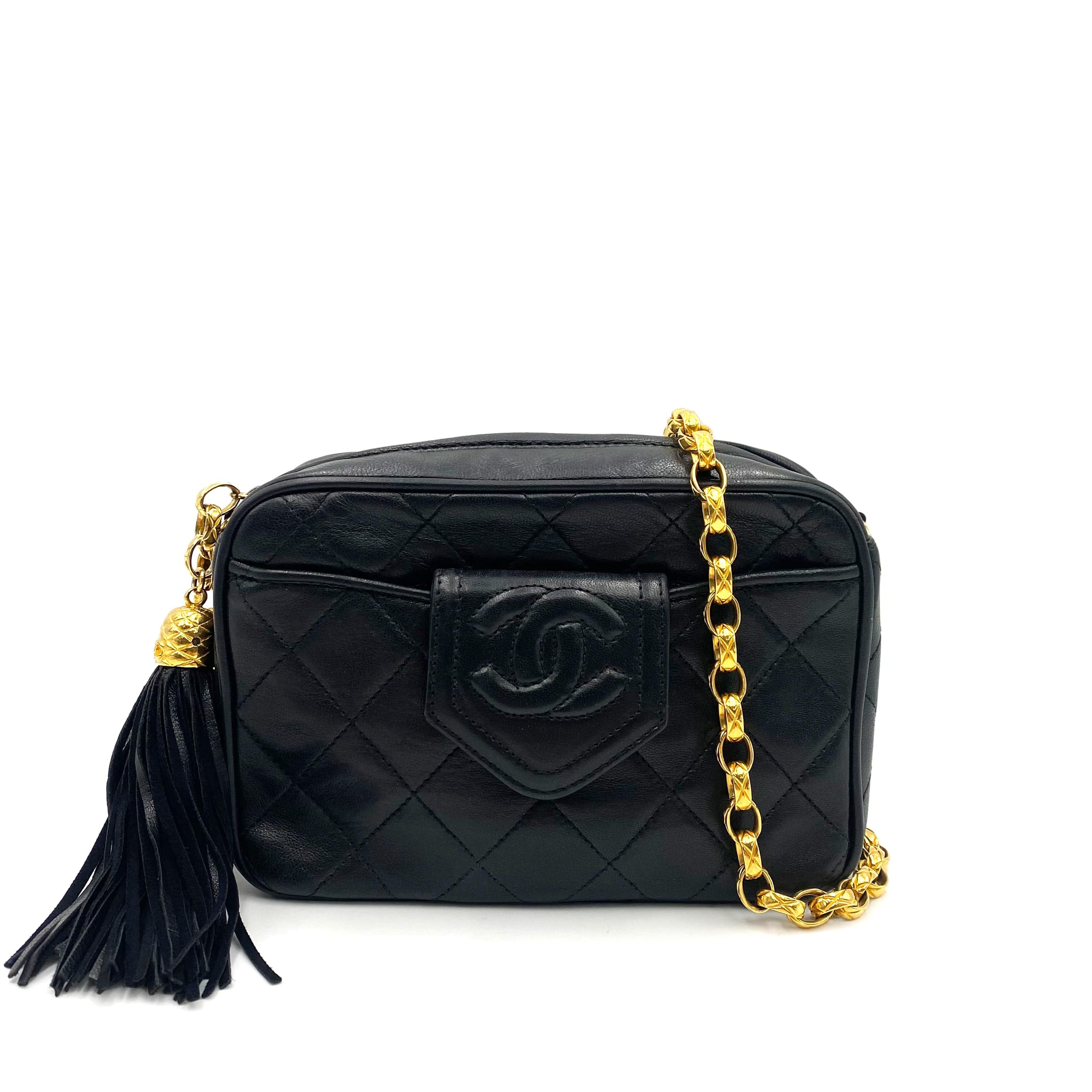 Chanel CHANEL VINTAGE MINI FRINGE BIJOU CHAIN SHOULDER BAG BLACK LAMB SKIN 90234541