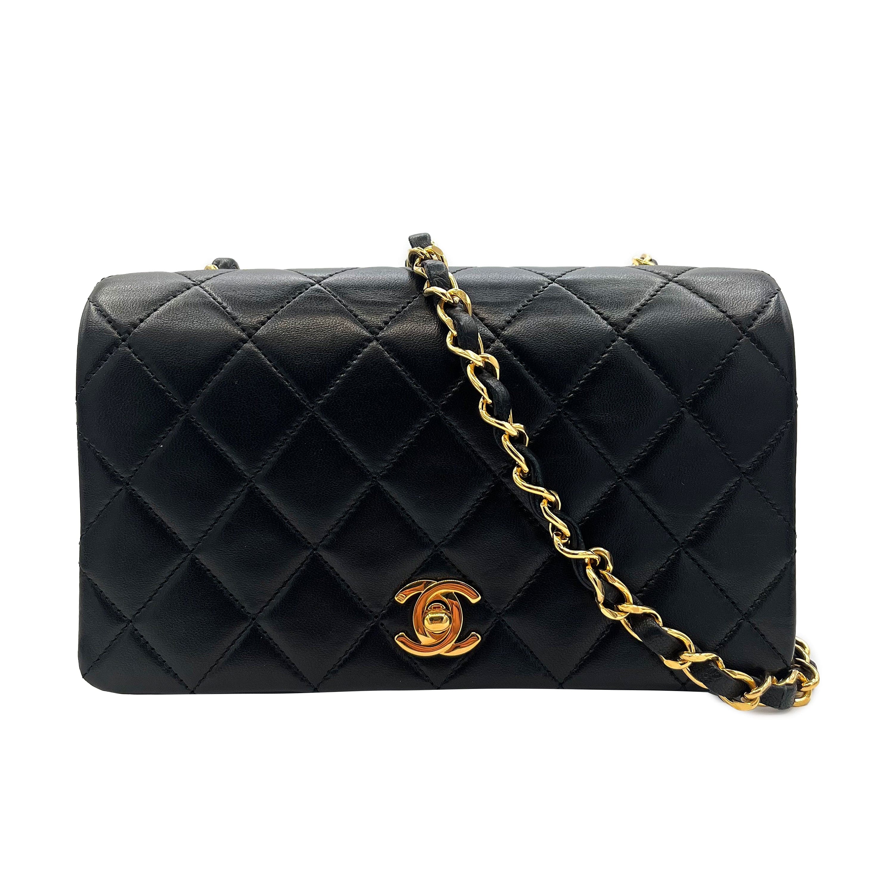 Chanel CHANEL VINTAGE MINI FULL FLAP CHAIN SHOULDER BAG BLACK LAMB SKIN