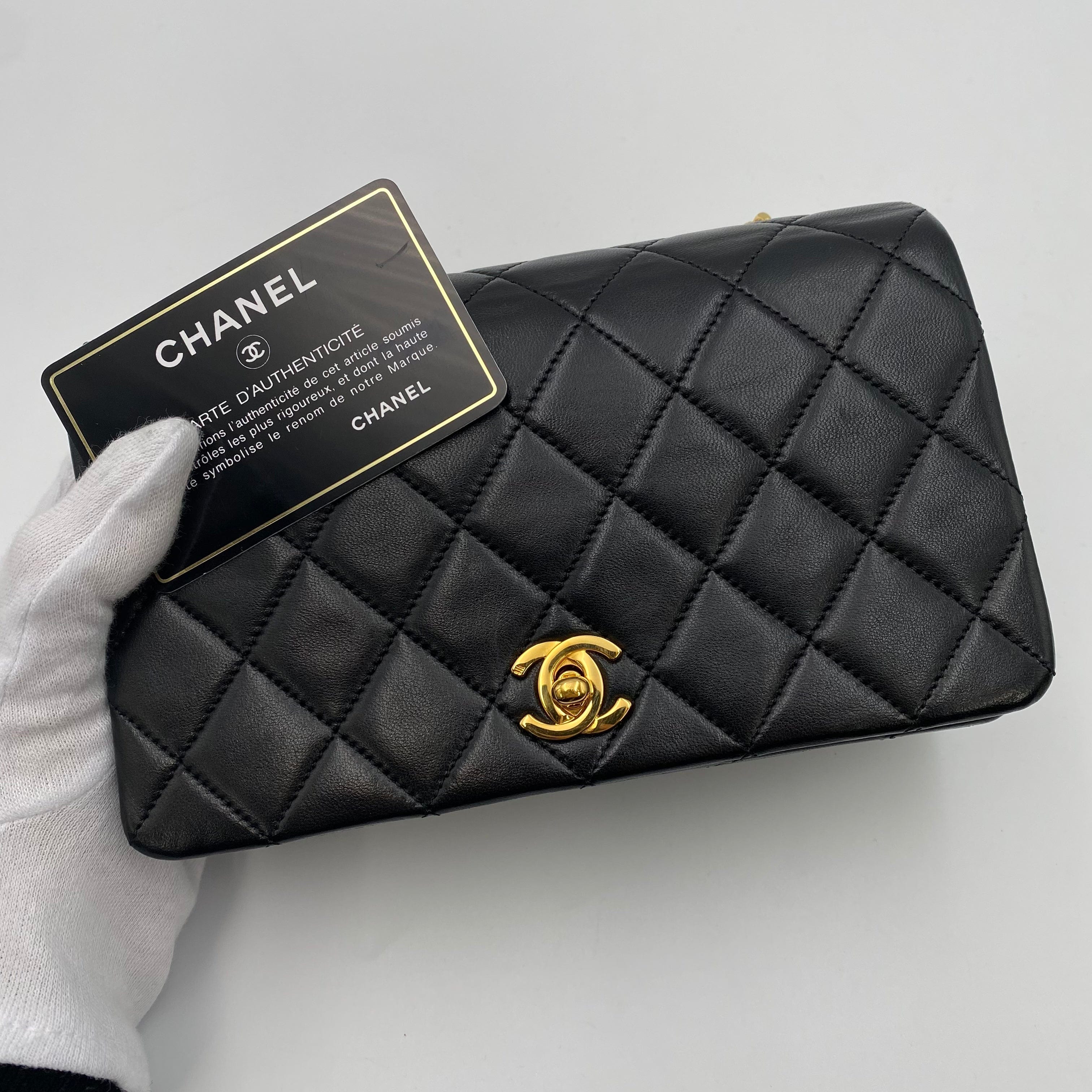 Chanel CHANEL VINTAGE MINI FULL FLAP CHAIN SHOULDER BAG BLACK LAMB SKIN