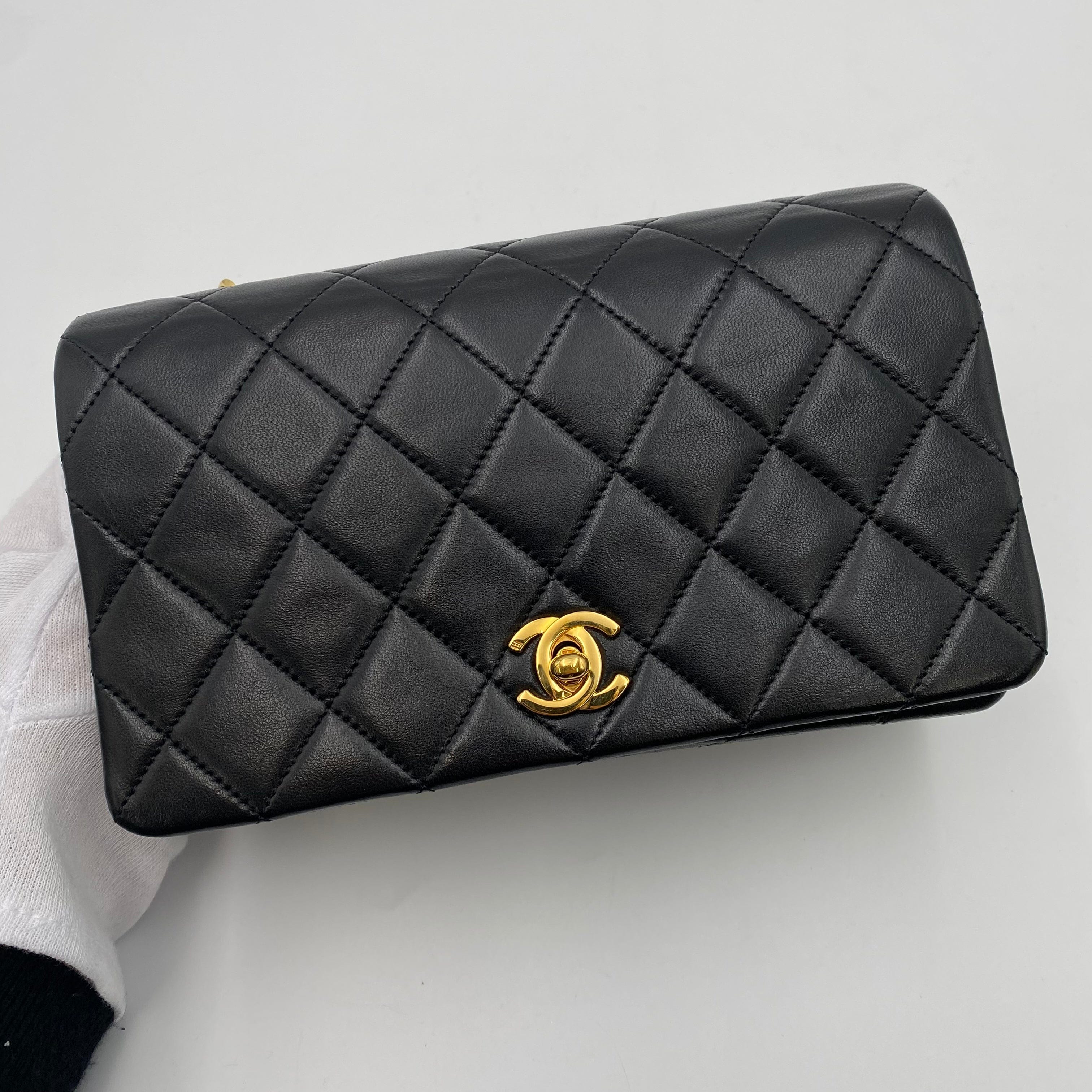 Chanel CHANEL VINTAGE MINI FULL FLAP CHAIN SHOULDER BAG BLACK LAMB SKIN