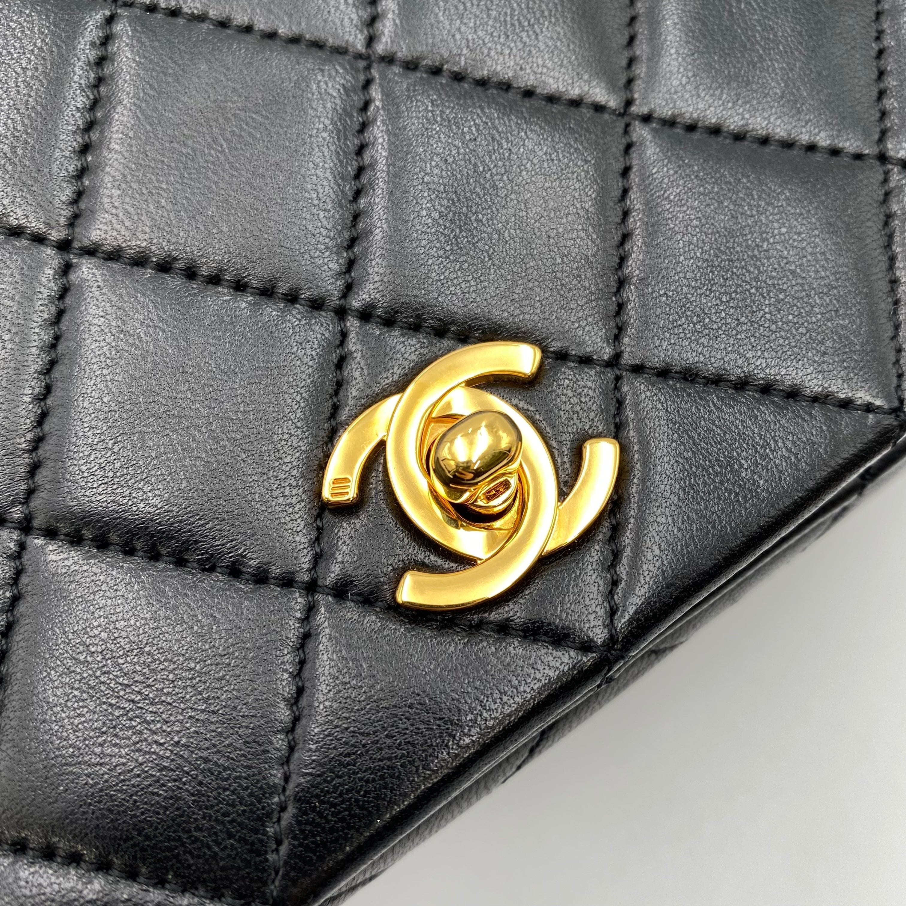 Chanel CHANEL VINTAGE MINI FULL FLAP CHAIN SHOULDER BAG BLACK LAMB SKIN