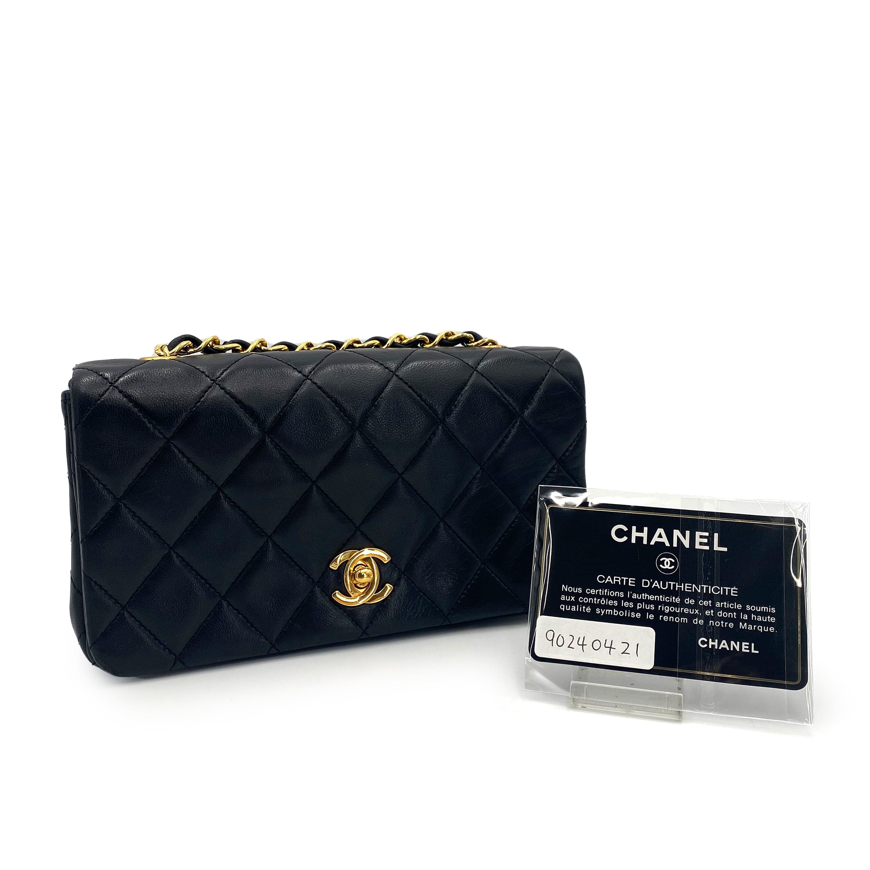 Chanel CHANEL VINTAGE MINI FULL FLAP CHAIN SHOULDER BAG BLACK LAMB SKIN 90240421