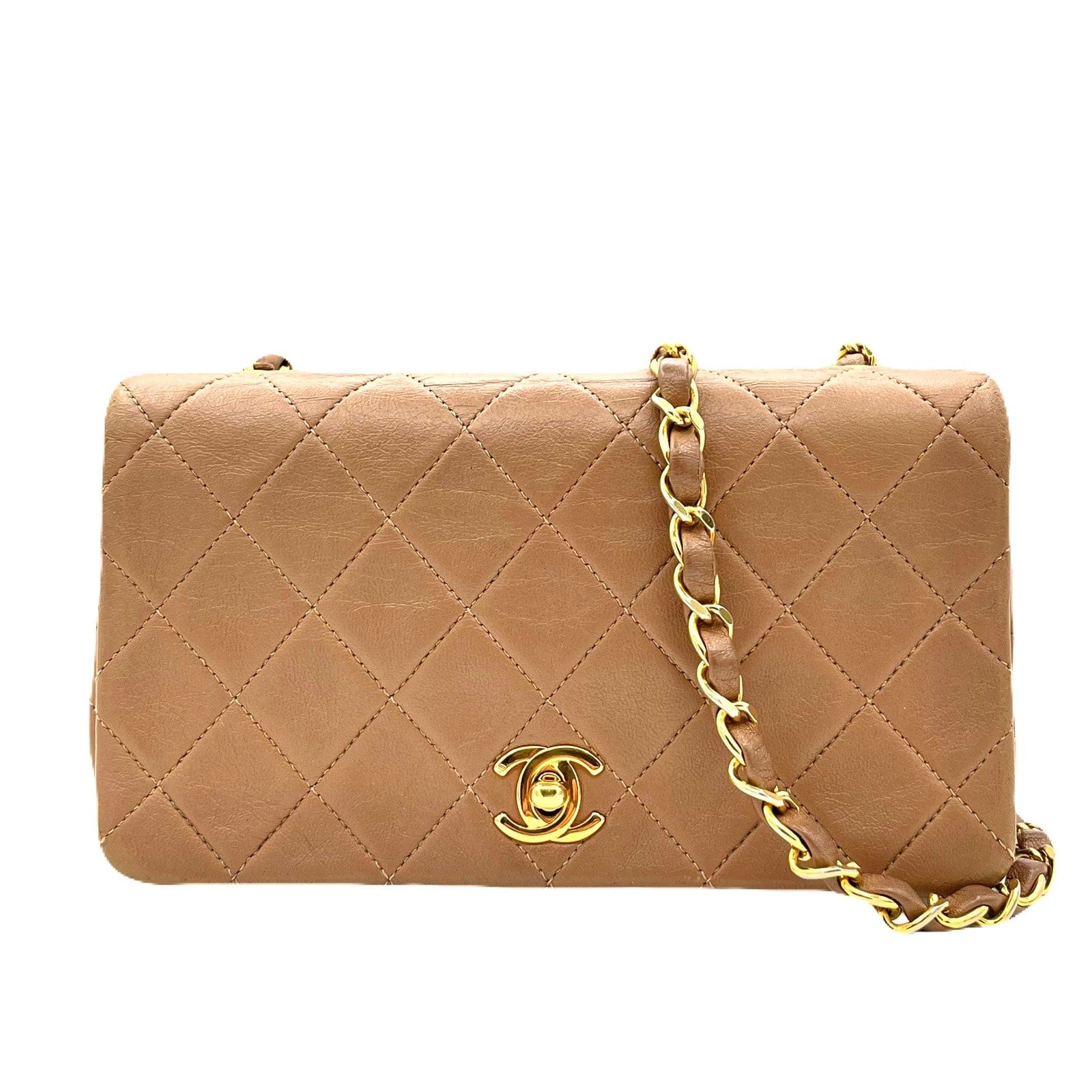 Chanel CHANEL VINTAGE MINI FULL FLAP CHAIN SHOULDER BAG LIGHTBROWN LAMB SKIN 90222278