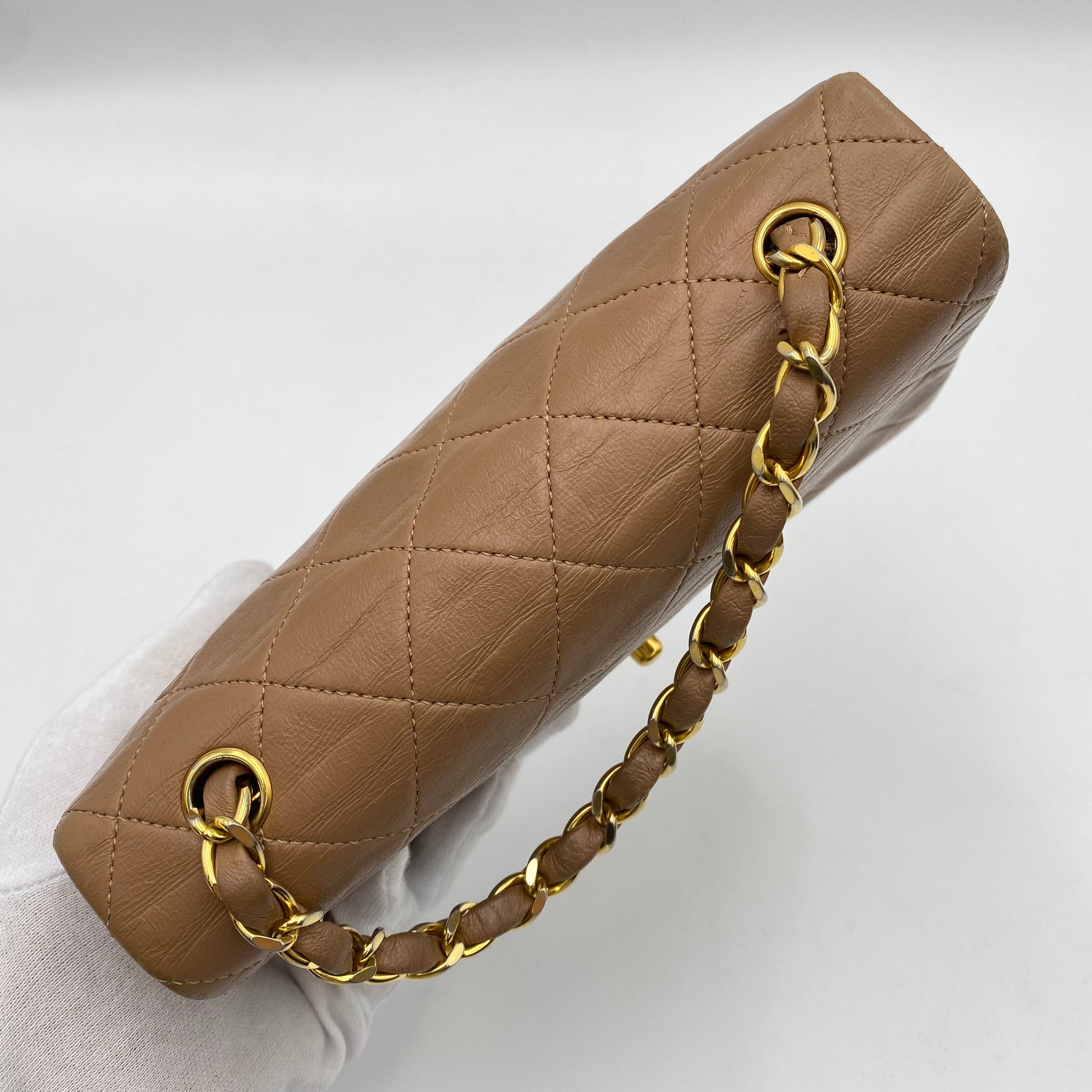 Chanel CHANEL VINTAGE MINI FULL FLAP CHAIN SHOULDER BAG LIGHTBROWN LAMB SKIN 90222278