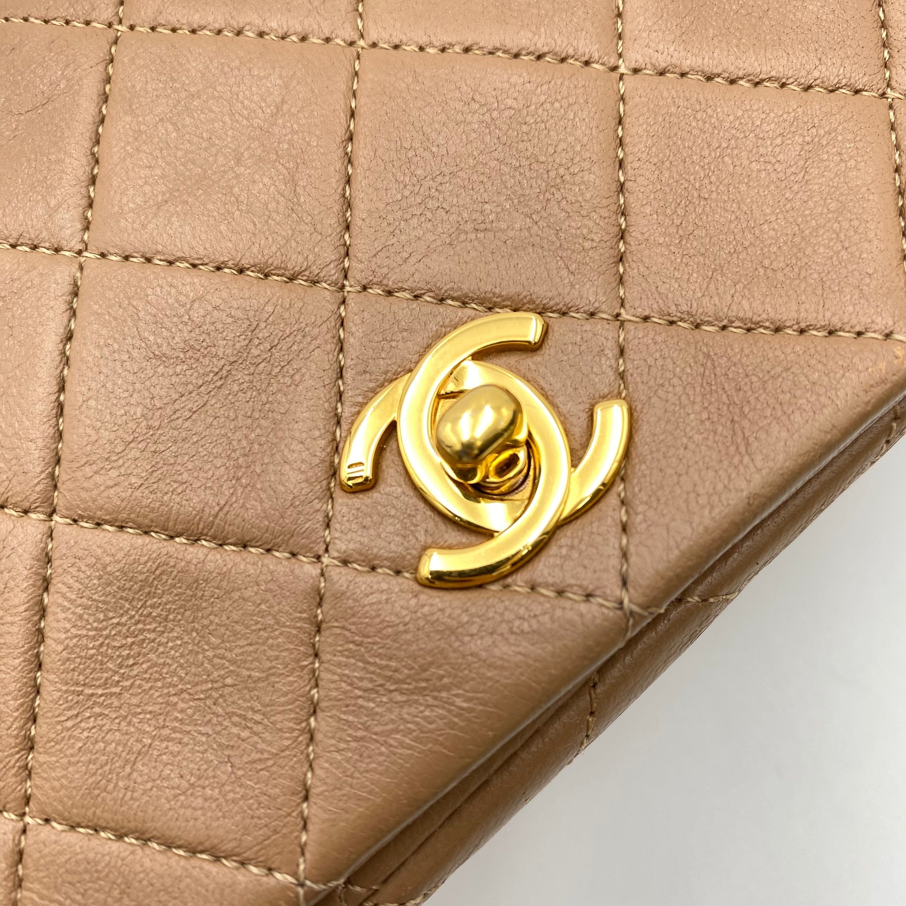 Chanel CHANEL VINTAGE MINI FULL FLAP CHAIN SHOULDER BAG LIGHTBROWN LAMB SKIN 90222278