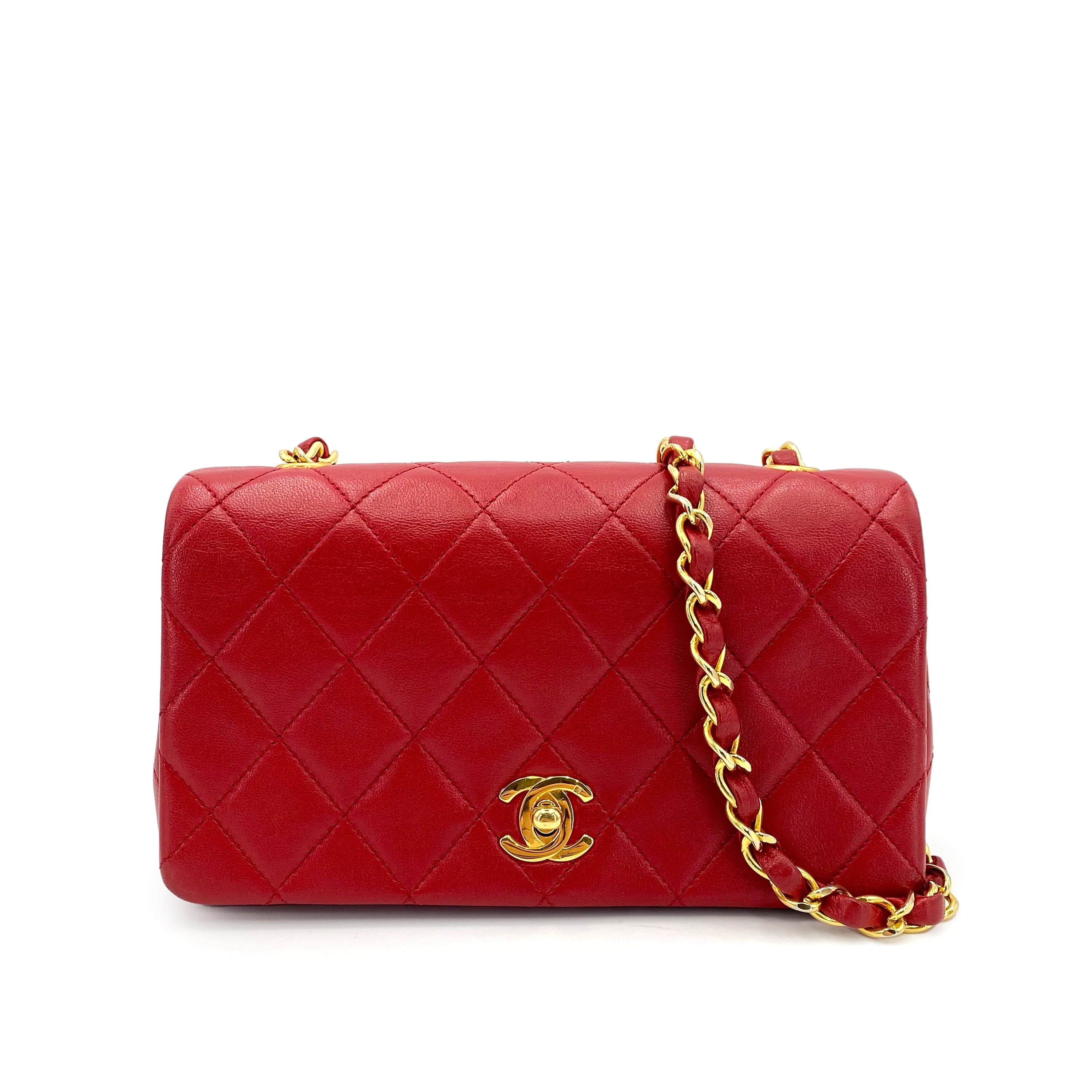 Chanel CHANEL VINTAGE MINI FULL FLAP CHAIN SHOULDER BAG RED LAMB SKIN 90238987