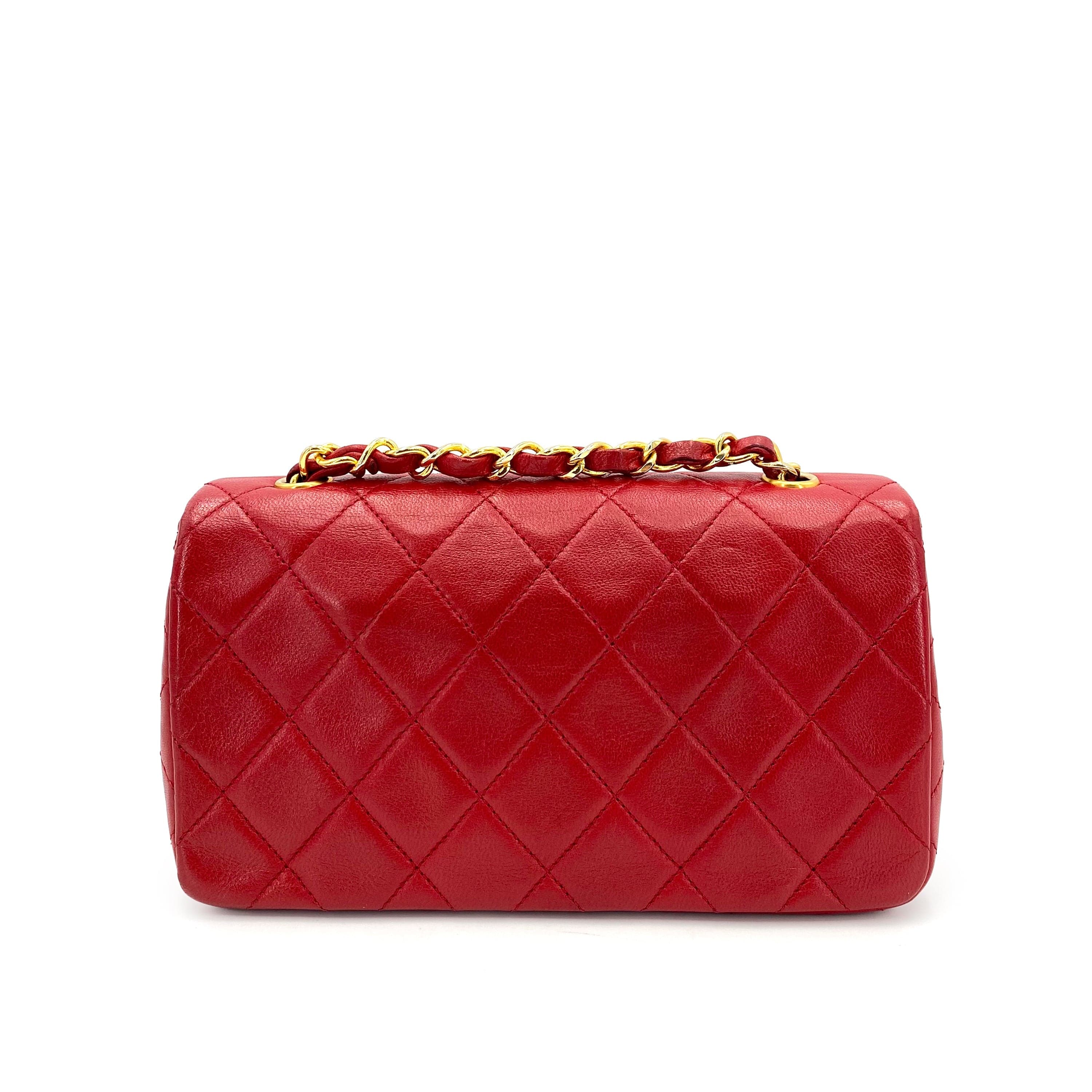 Chanel CHANEL VINTAGE MINI FULL FLAP CHAIN SHOULDER BAG RED LAMB SKIN 90238987