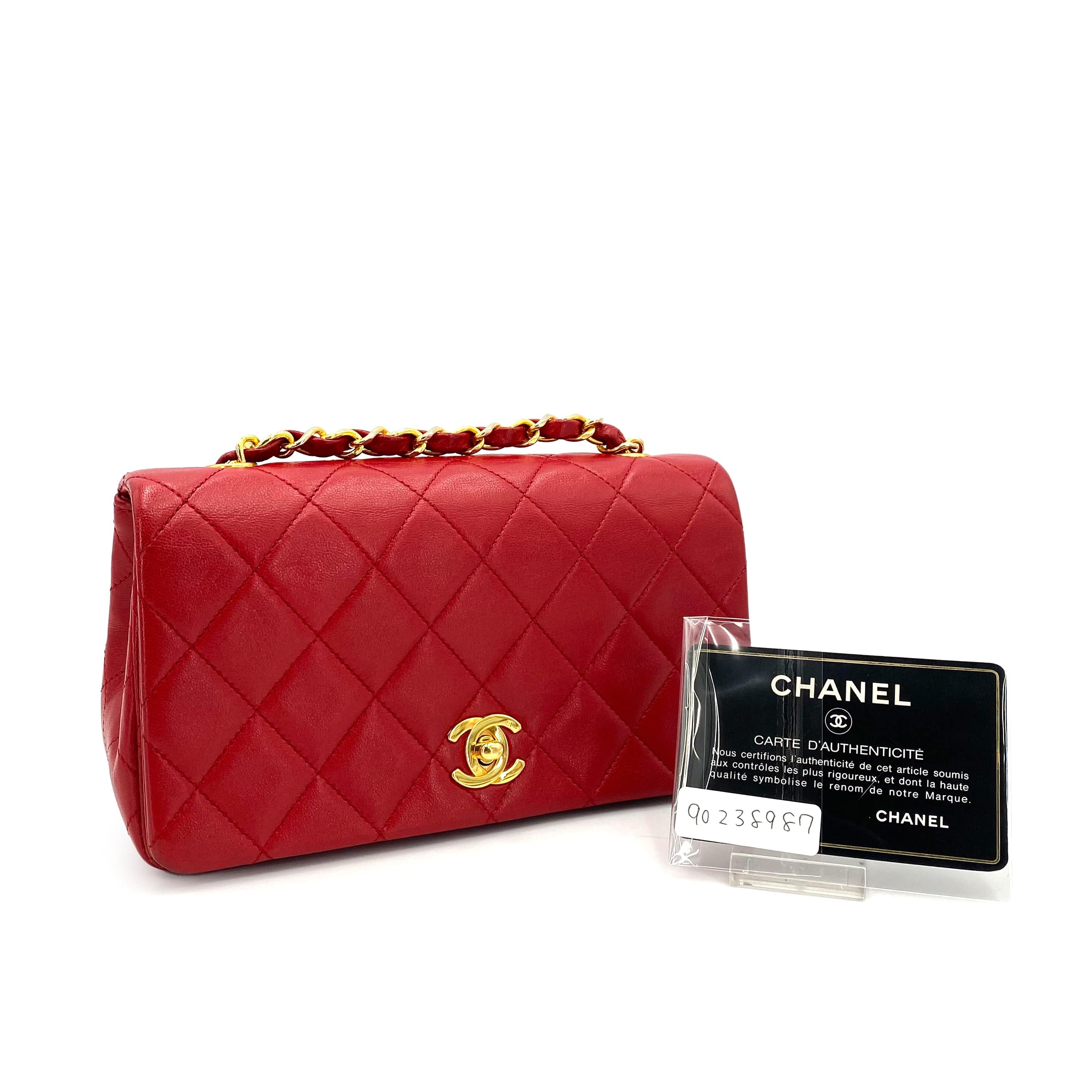 Chanel CHANEL VINTAGE MINI FULL FLAP CHAIN SHOULDER BAG RED LAMB SKIN 90238987