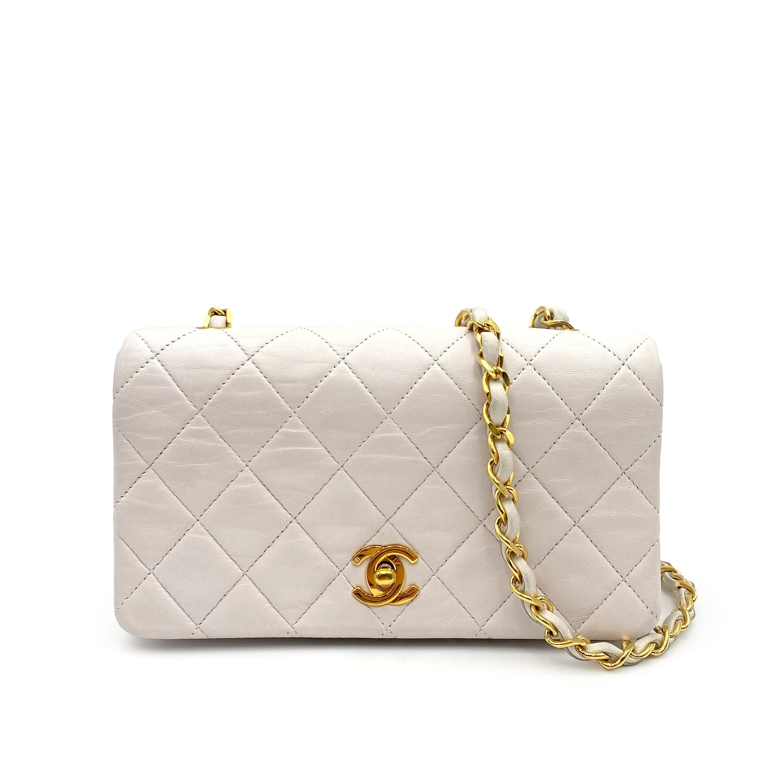 Chanel CHANEL VINTAGE MINI FULL FLAP CHAIN SHOULDER BAG WHITE LAMB SKIN 90195915