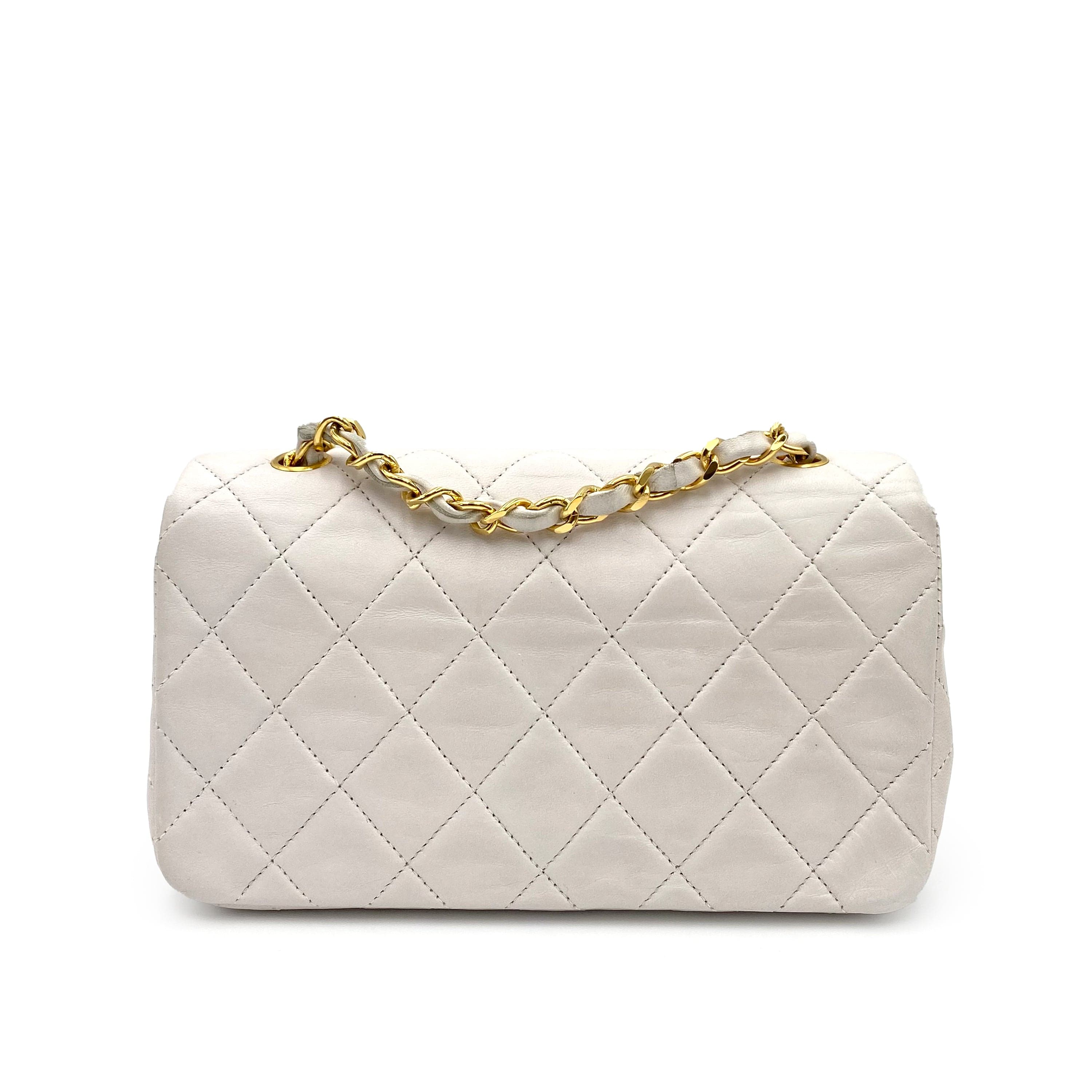 Chanel CHANEL VINTAGE MINI FULL FLAP CHAIN SHOULDER BAG WHITE LAMB SKIN 90195915