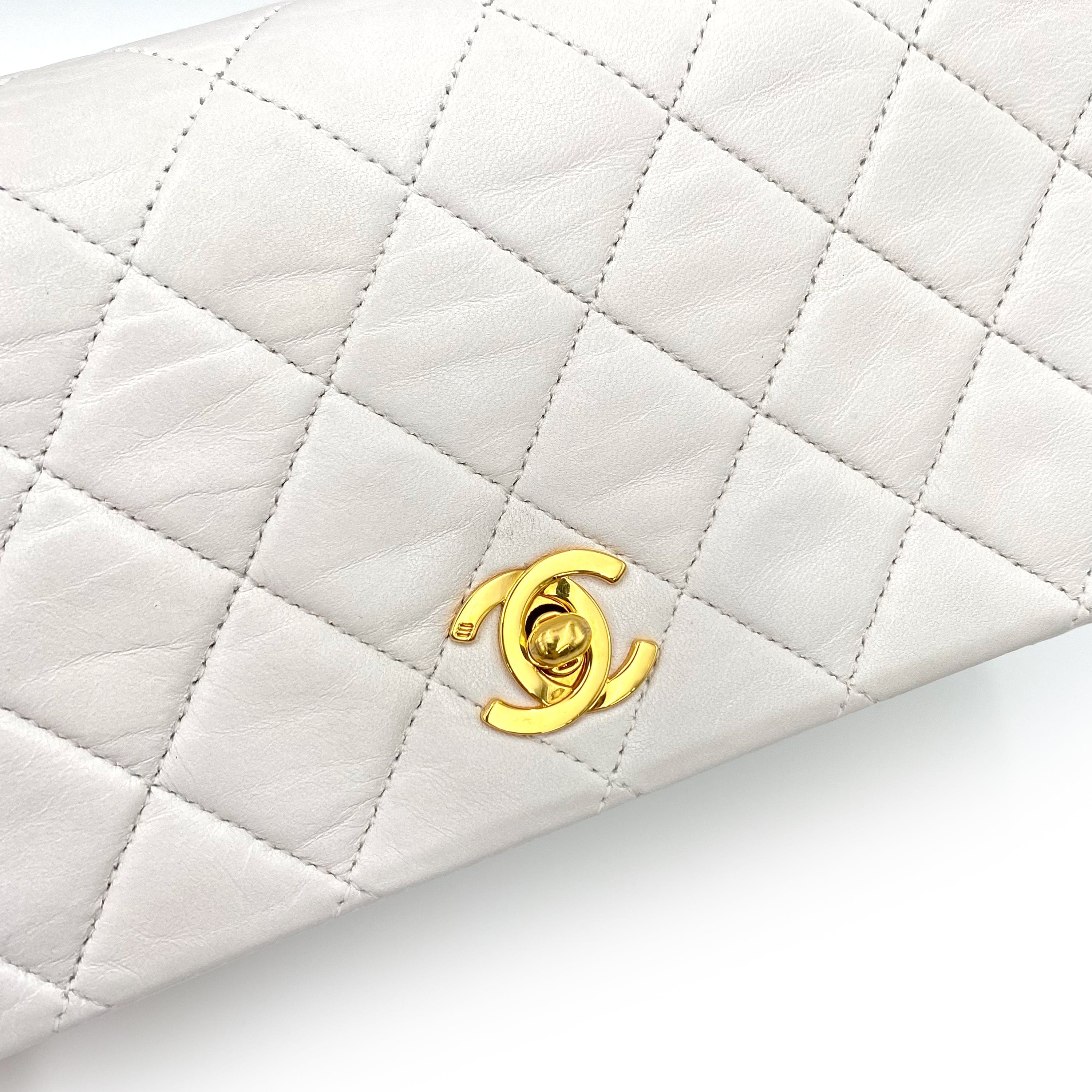 Chanel CHANEL VINTAGE MINI FULL FLAP CHAIN SHOULDER BAG WHITE LAMB SKIN 90195915