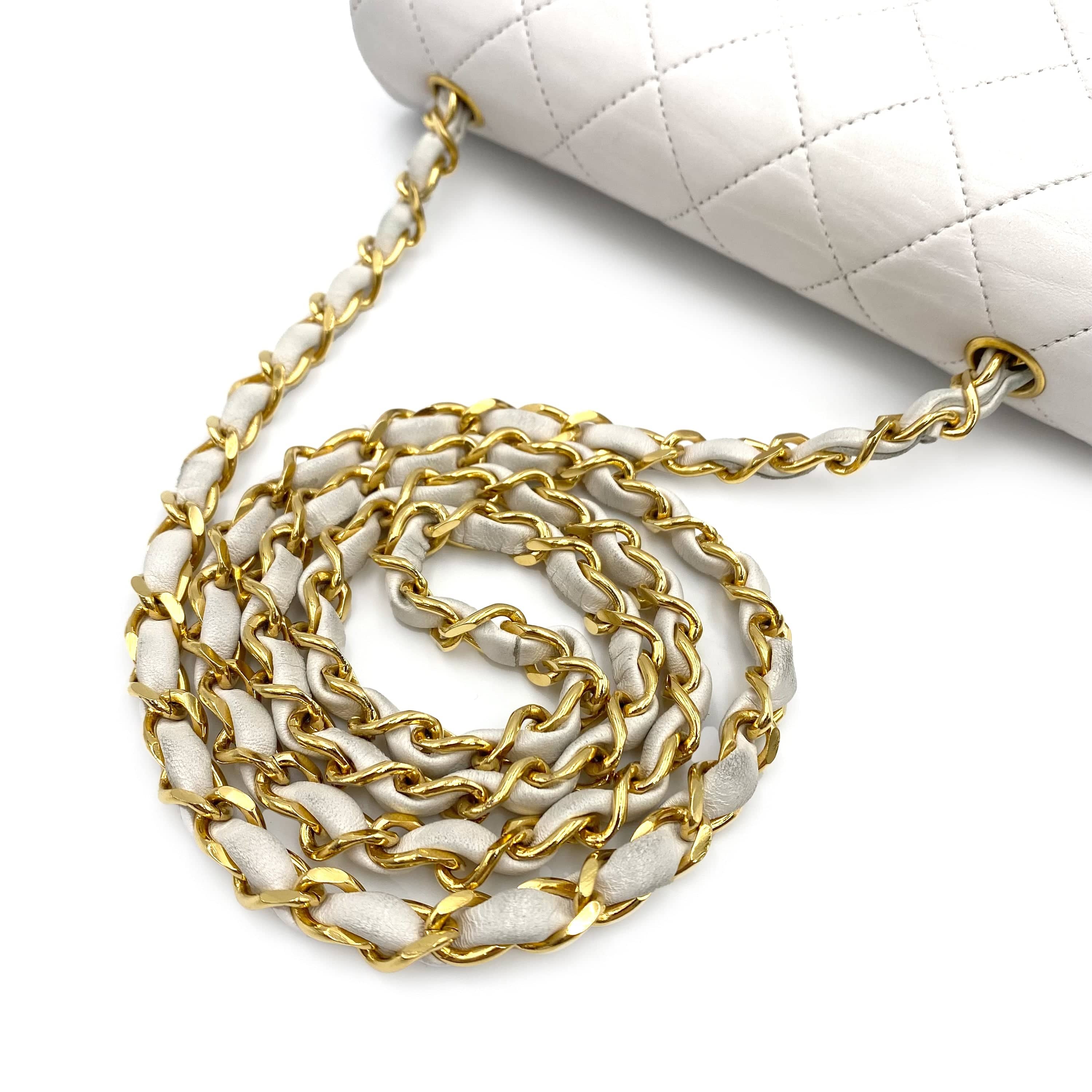 Chanel CHANEL VINTAGE MINI FULL FLAP CHAIN SHOULDER BAG WHITE LAMB SKIN 90195915