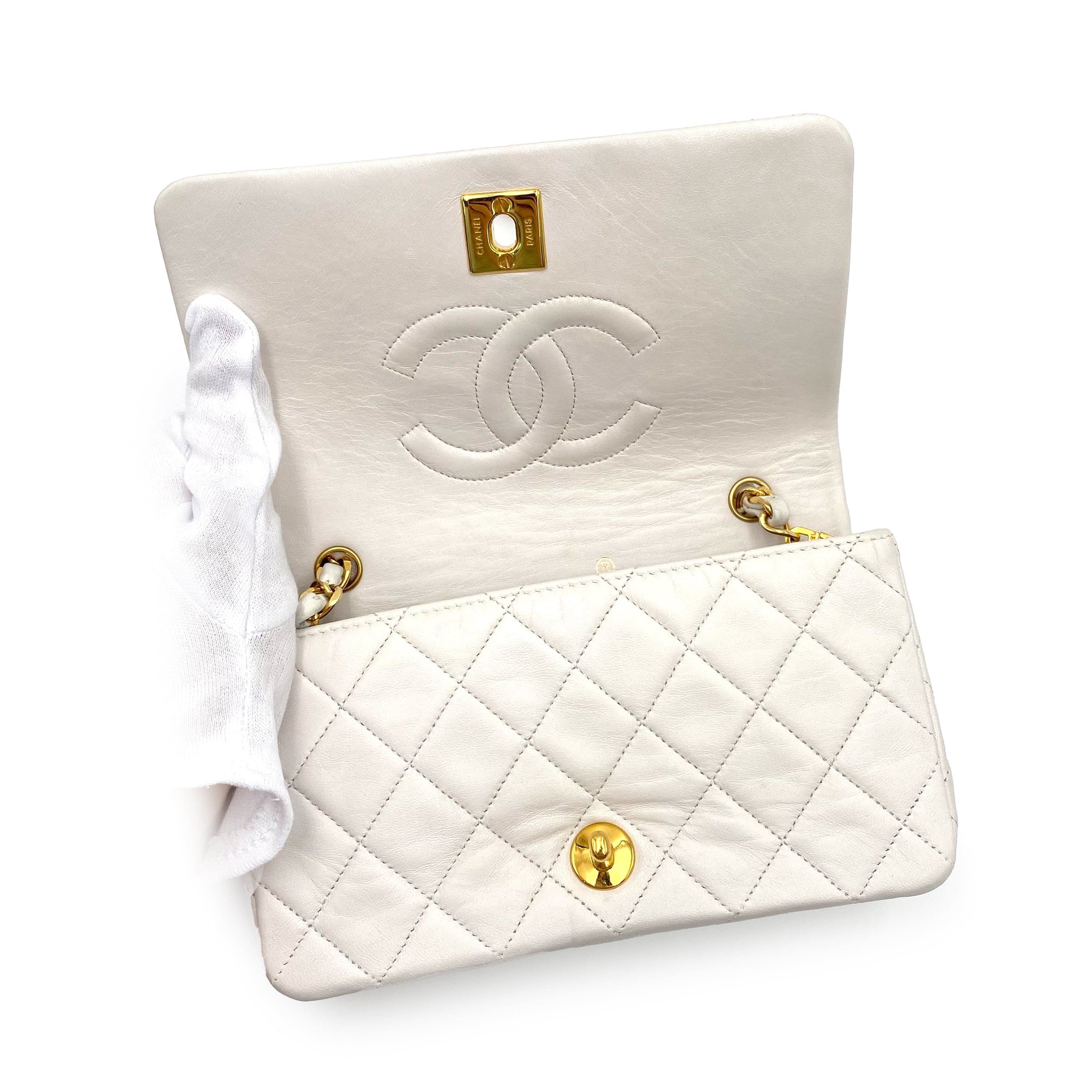 Chanel CHANEL VINTAGE MINI FULL FLAP CHAIN SHOULDER BAG WHITE LAMB SKIN 90195915