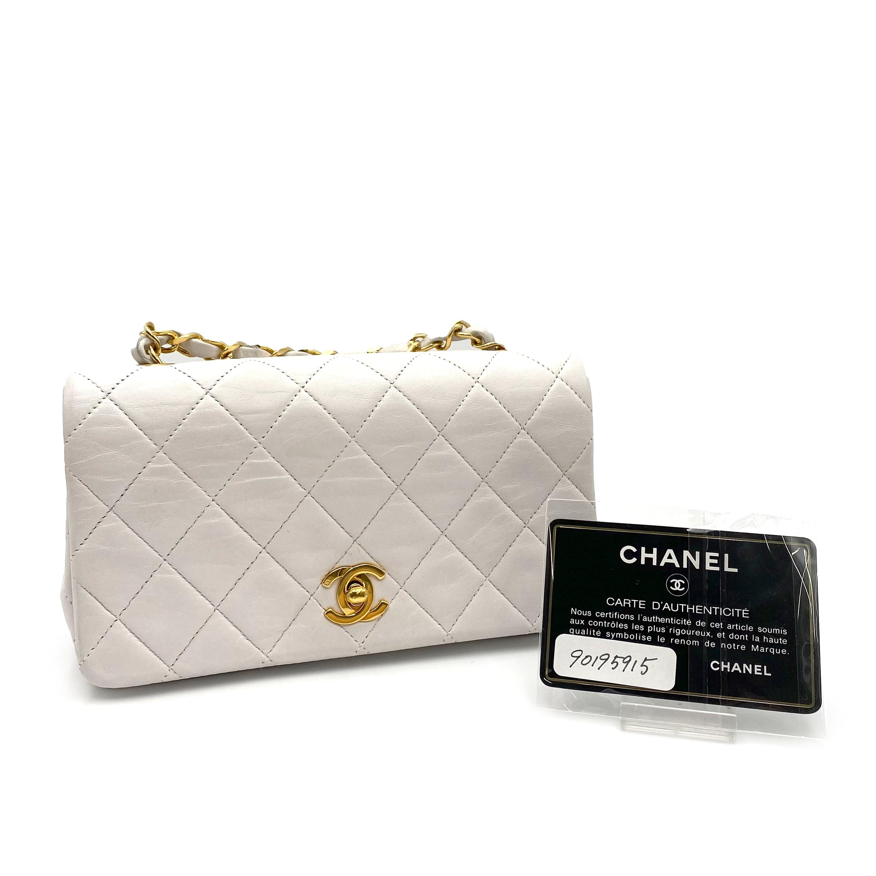 Chanel CHANEL VINTAGE MINI FULL FLAP CHAIN SHOULDER BAG WHITE LAMB SKIN 90195915