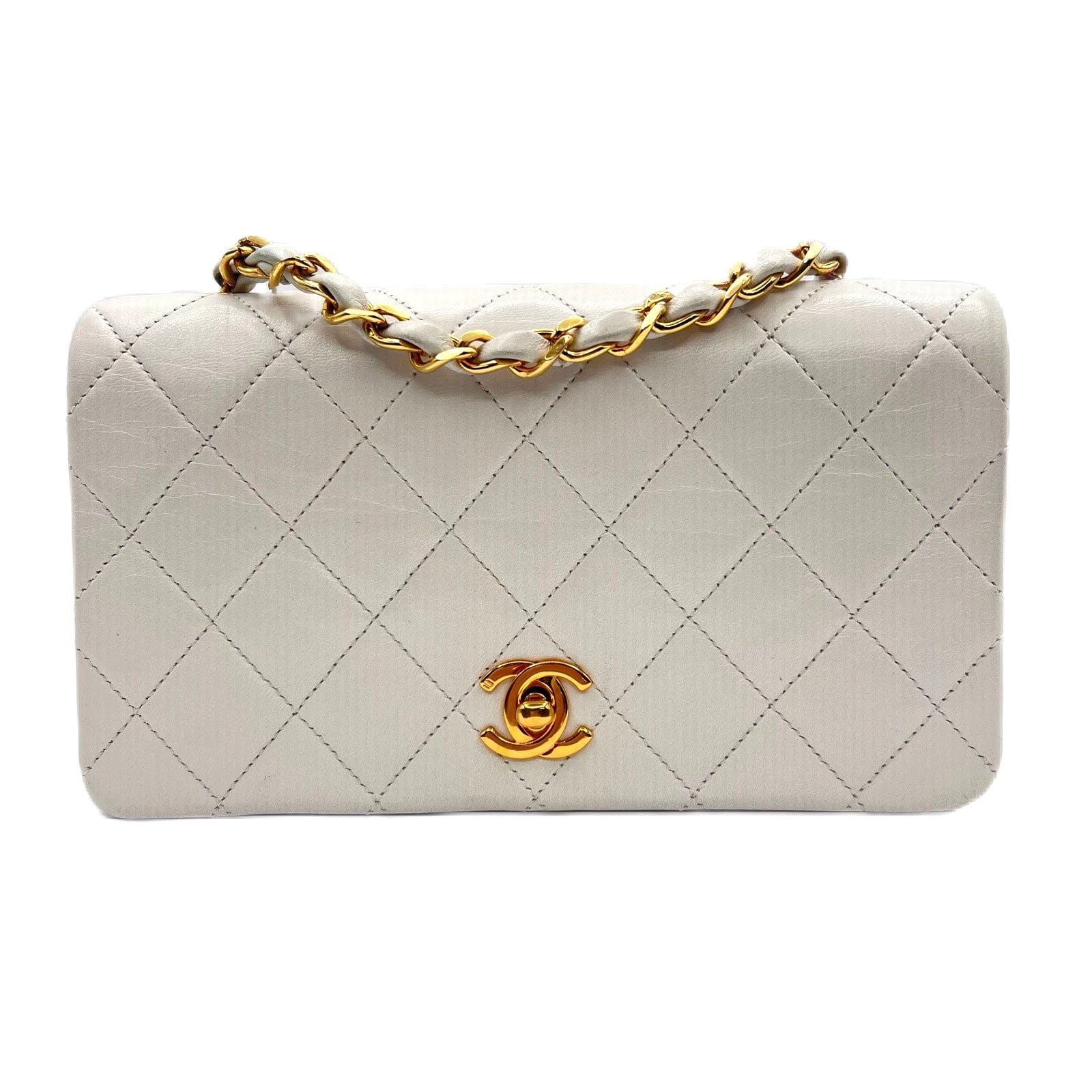 Chanel CHANEL VINTAGE MINI FULL FLAP WHITE LAMB SKIN 90198460