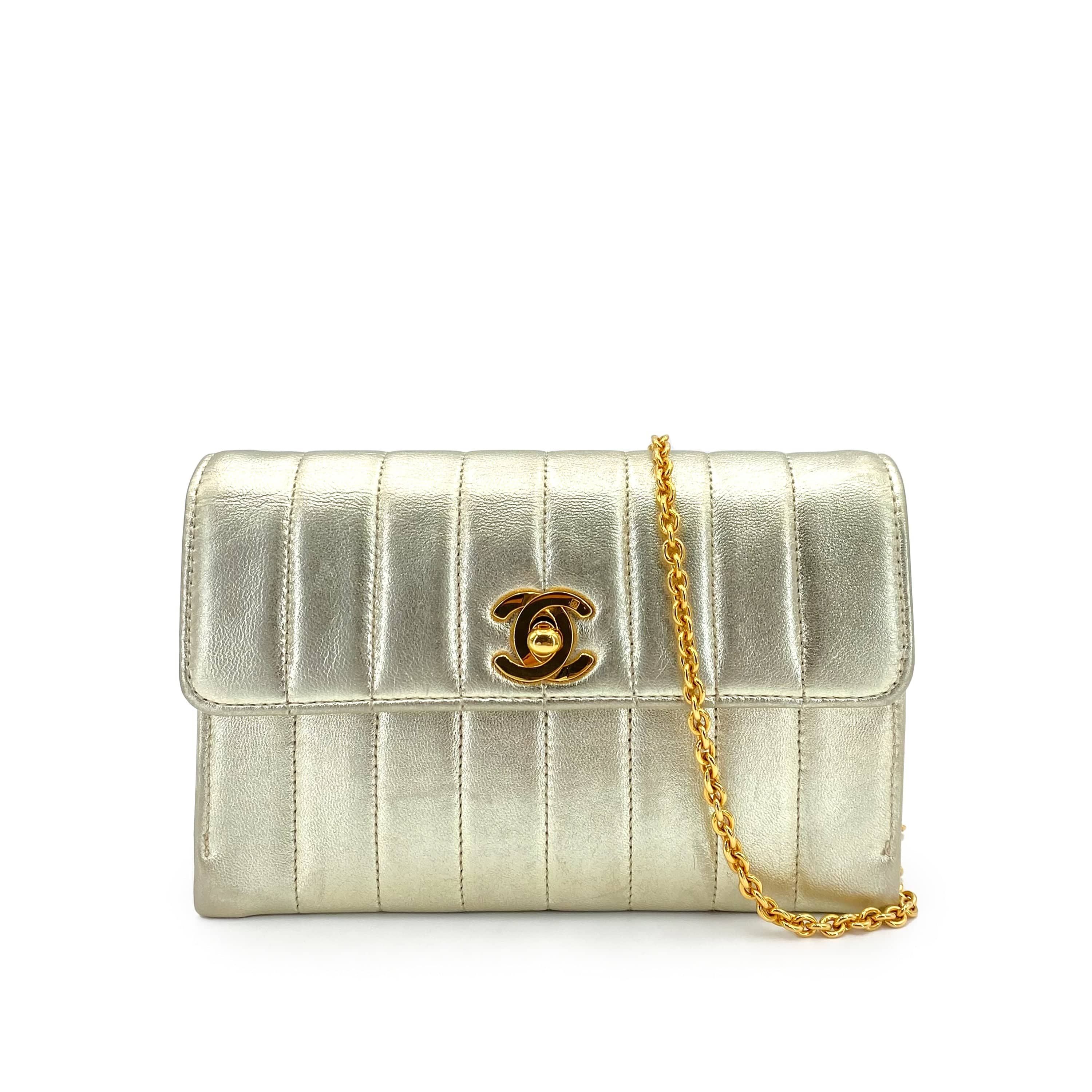 Chanel CHANEL VINTAGE MINI MADEMOISELLE CHAIN SHOULDER BAG CHAMPAGNE GOLD LAMB SKIN 90239985