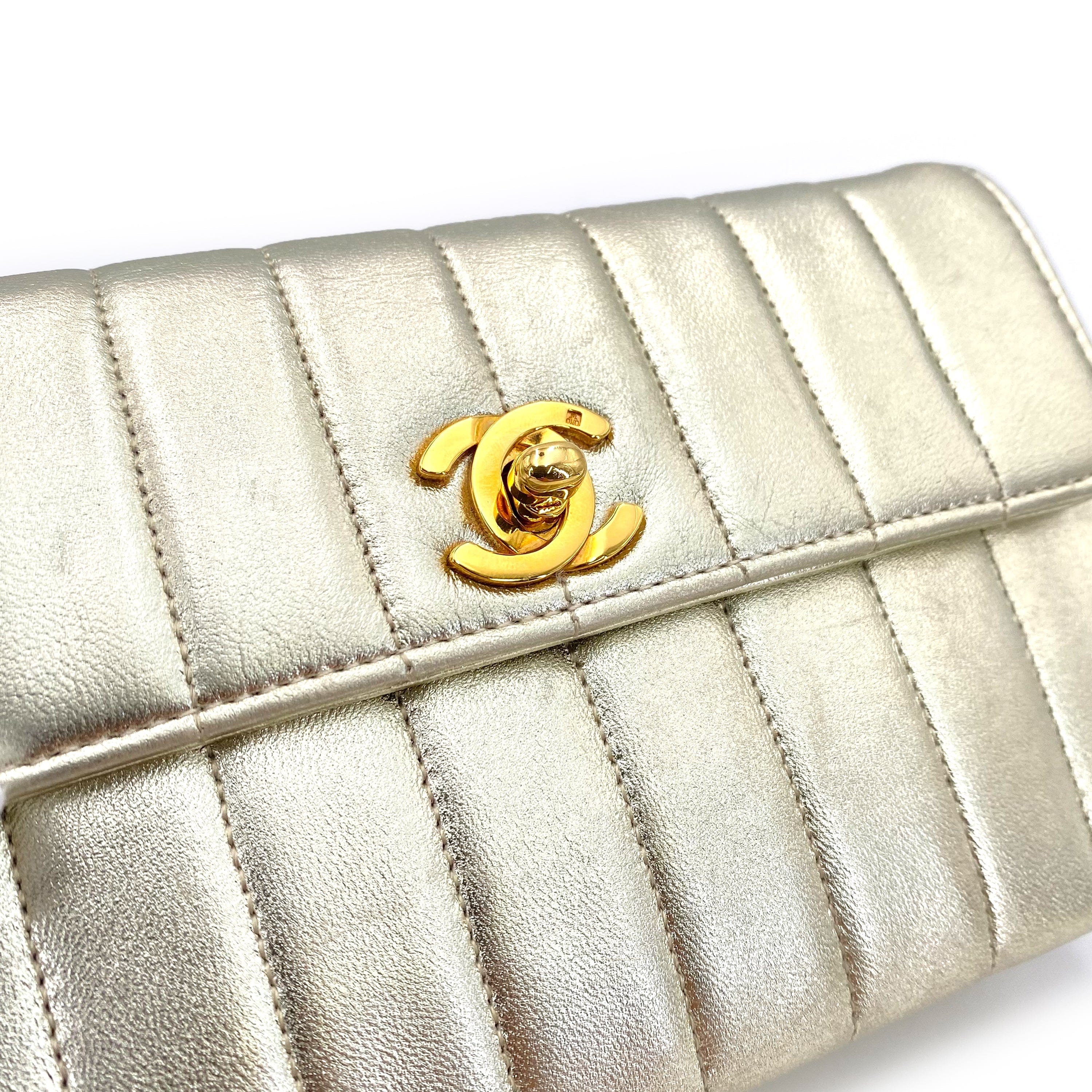 Chanel CHANEL VINTAGE MINI MADEMOISELLE CHAIN SHOULDER BAG CHAMPAGNE GOLD LAMB SKIN 90239985