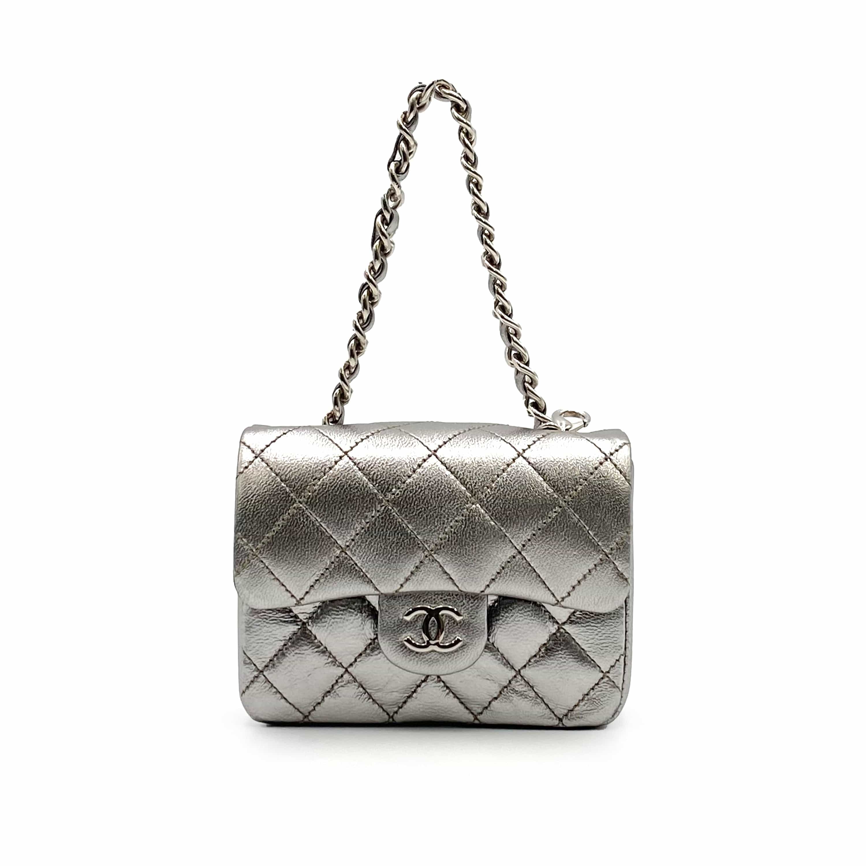 Chanel CHANEL VINTAGE MINI MATELASSE CHAIN BAG CHARM SILVER LAMB SKIN 90234243