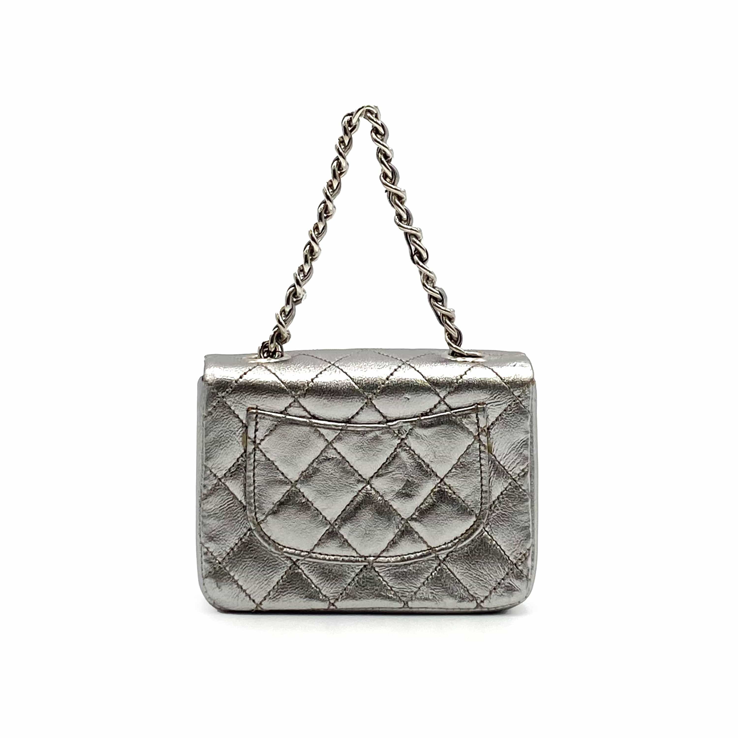 Chanel CHANEL VINTAGE MINI MATELASSE CHAIN BAG CHARM SILVER LAMB SKIN 90234243