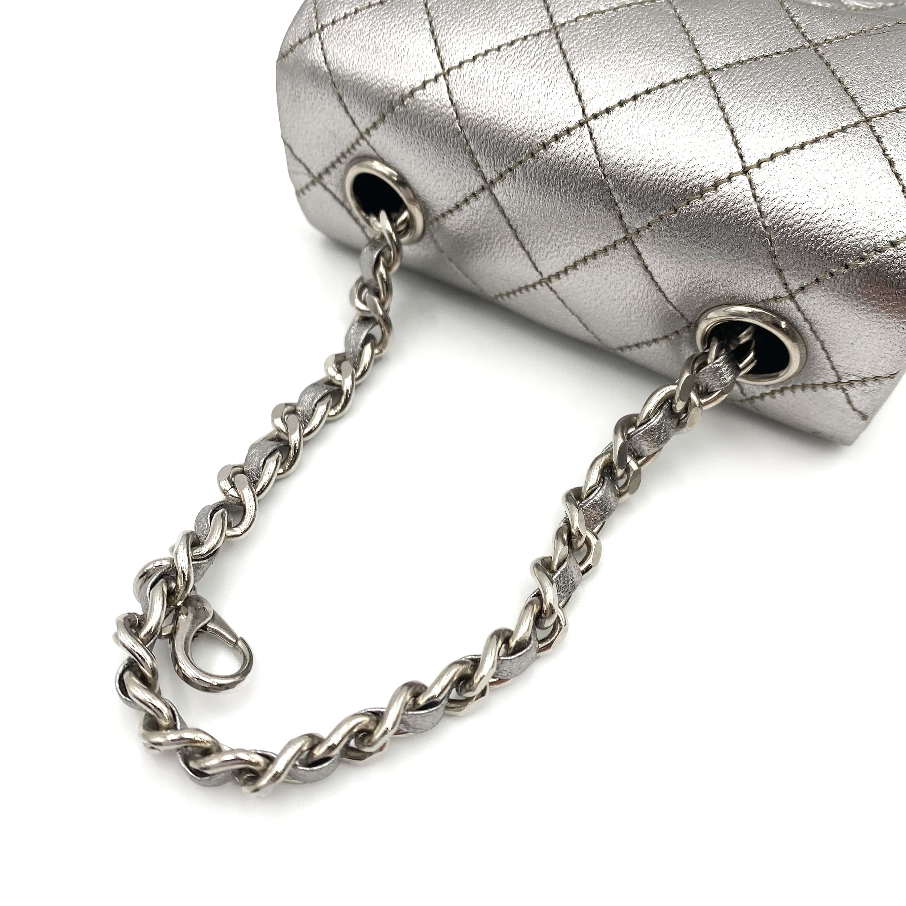 Chanel CHANEL VINTAGE MINI MATELASSE CHAIN BAG CHARM SILVER LAMB SKIN 90234243