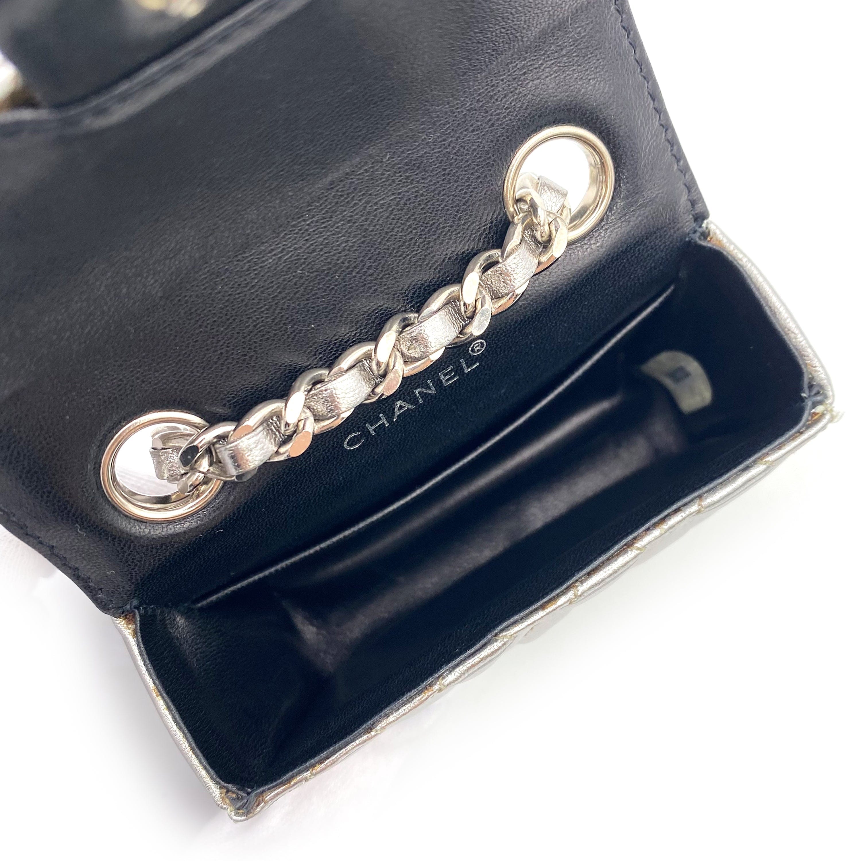 Chanel CHANEL VINTAGE MINI MATELASSE CHAIN BAG CHARM SILVER LAMB SKIN 90234243