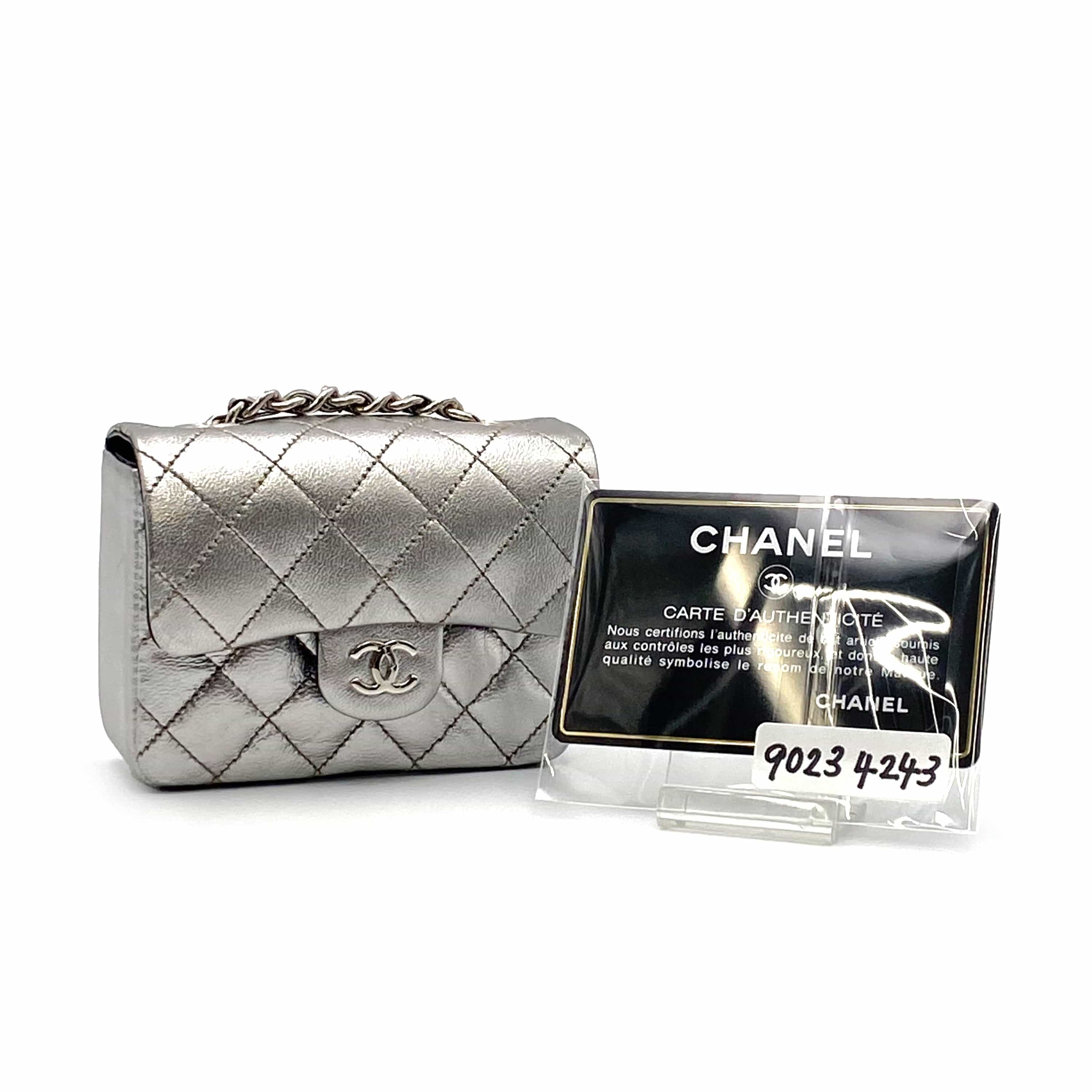 Chanel CHANEL VINTAGE MINI MATELASSE CHAIN BAG CHARM SILVER LAMB SKIN 90234243