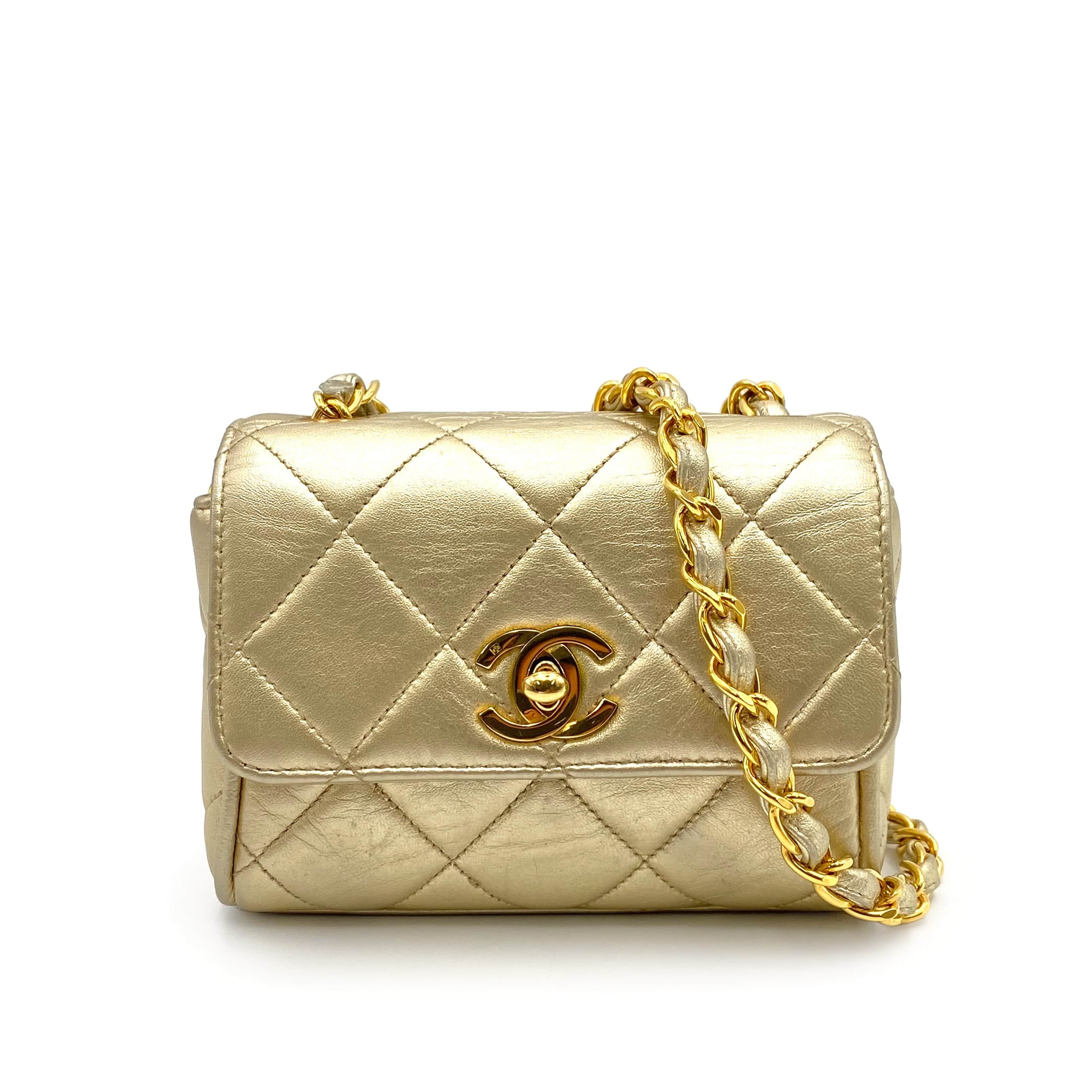 chanel CHANEL VINTAGE MINI MATELASSE CHAIN SHOULDER BAG GOLD LAMB SKIN 90234531