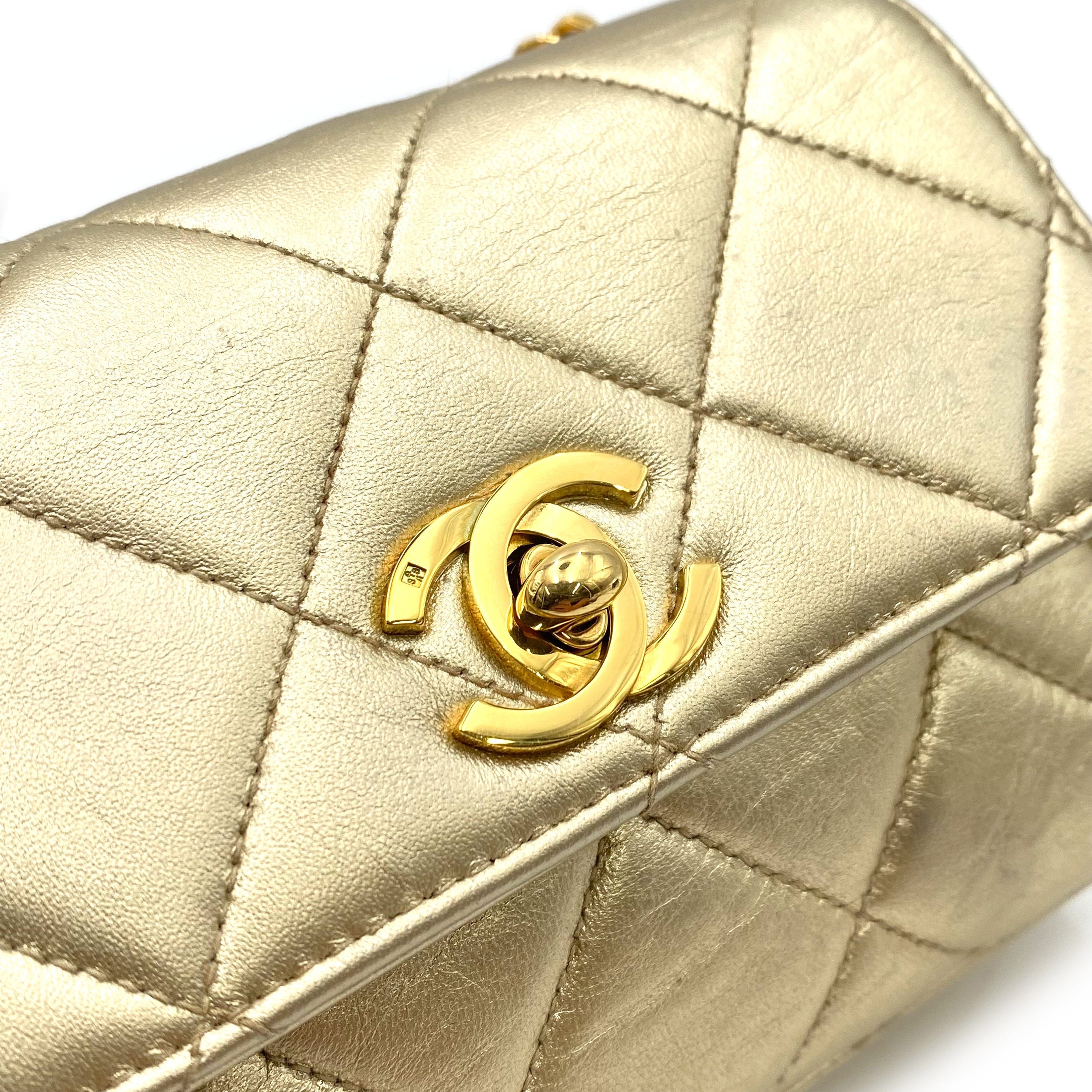 chanel CHANEL VINTAGE MINI MATELASSE CHAIN SHOULDER BAG GOLD LAMB SKIN 90234531