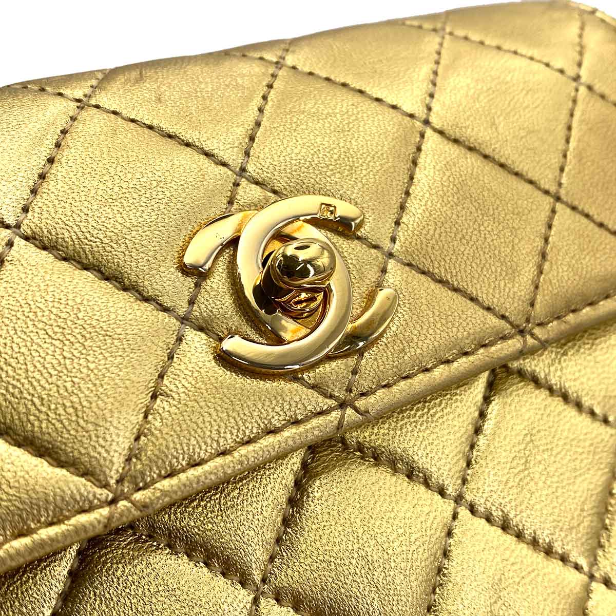 Chanel CHANEL VINTAGE MINI MATELASSE CHAIN SHOULDER BAG METALLIC GOLD LAMB SKIN 90241759