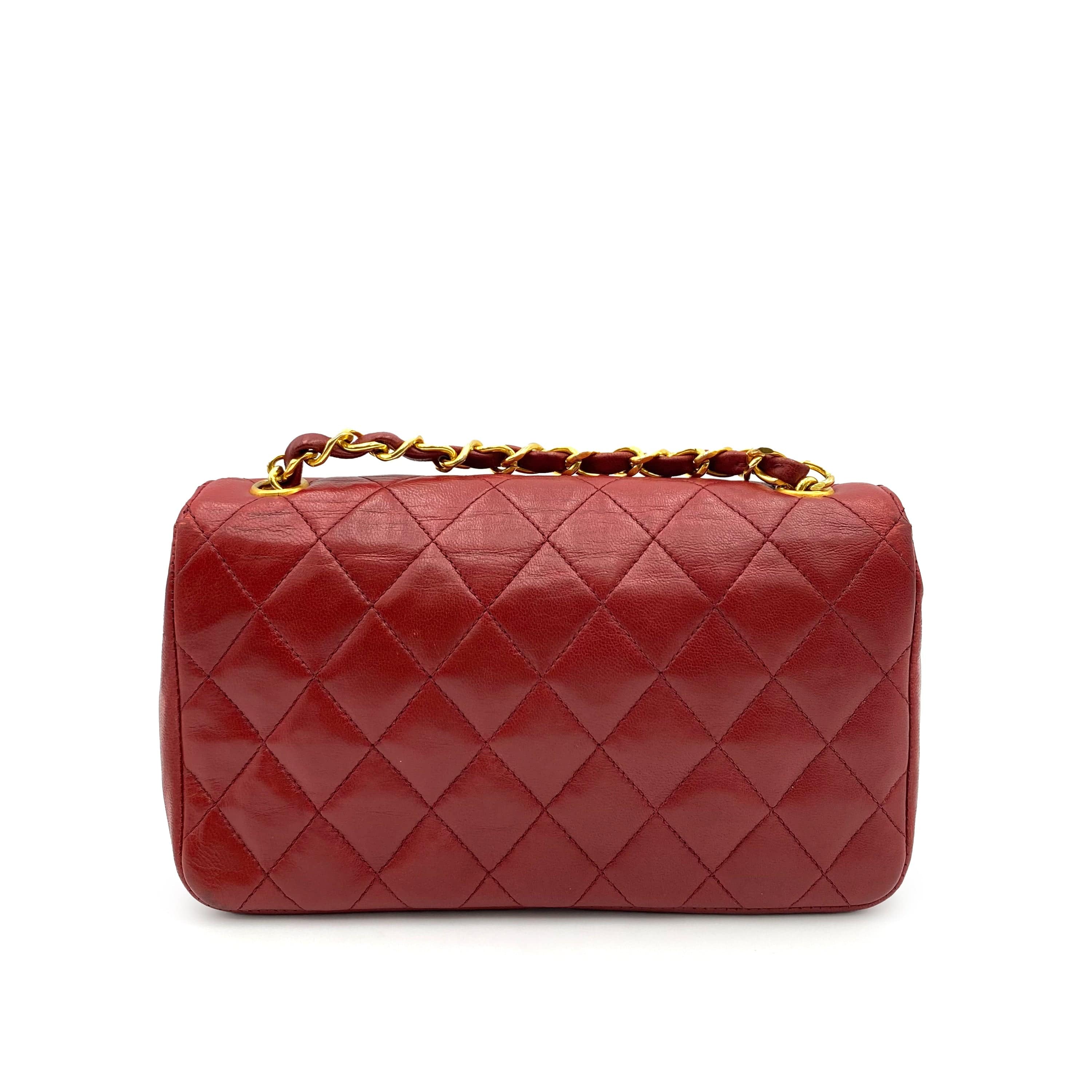 Chanel CHANEL VINTAGE MINI MATELASSE CHAIN SHOULDER BAG RED LAMB SKIN 90223951