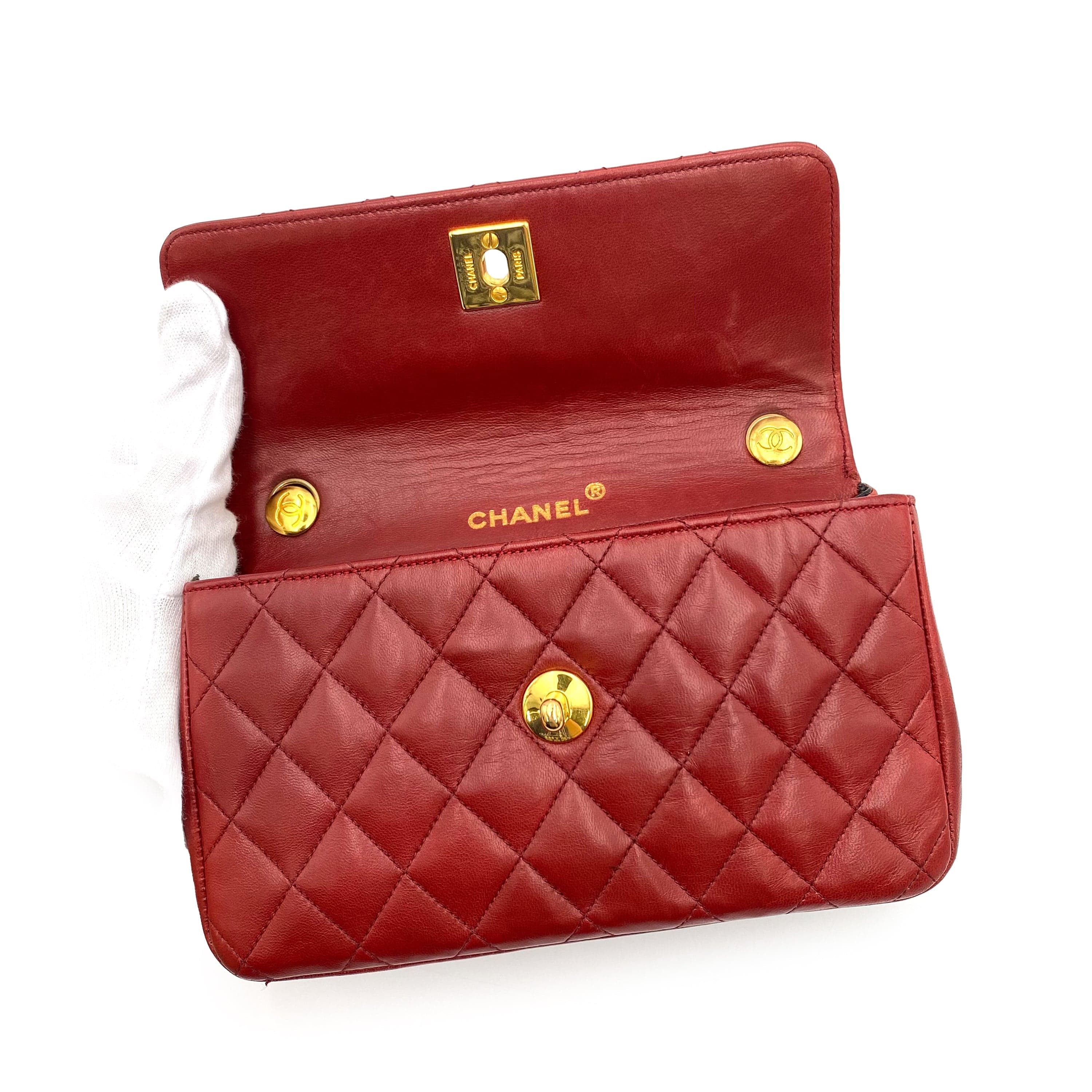 Chanel CHANEL VINTAGE MINI MATELASSE CHAIN SHOULDER BAG RED LAMB SKIN 90223951