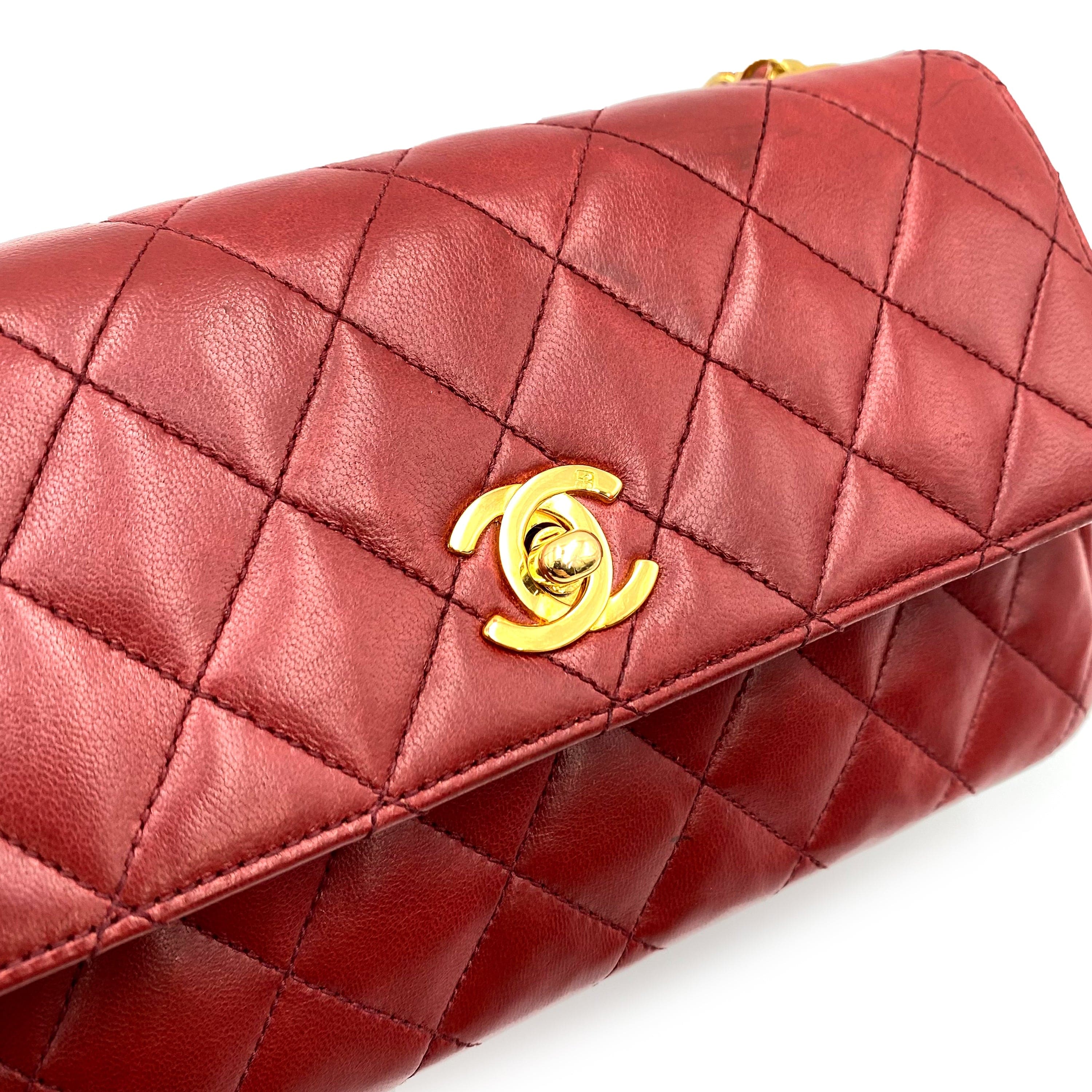 Chanel CHANEL VINTAGE MINI MATELASSE CHAIN SHOULDER BAG RED LAMB SKIN 90223951