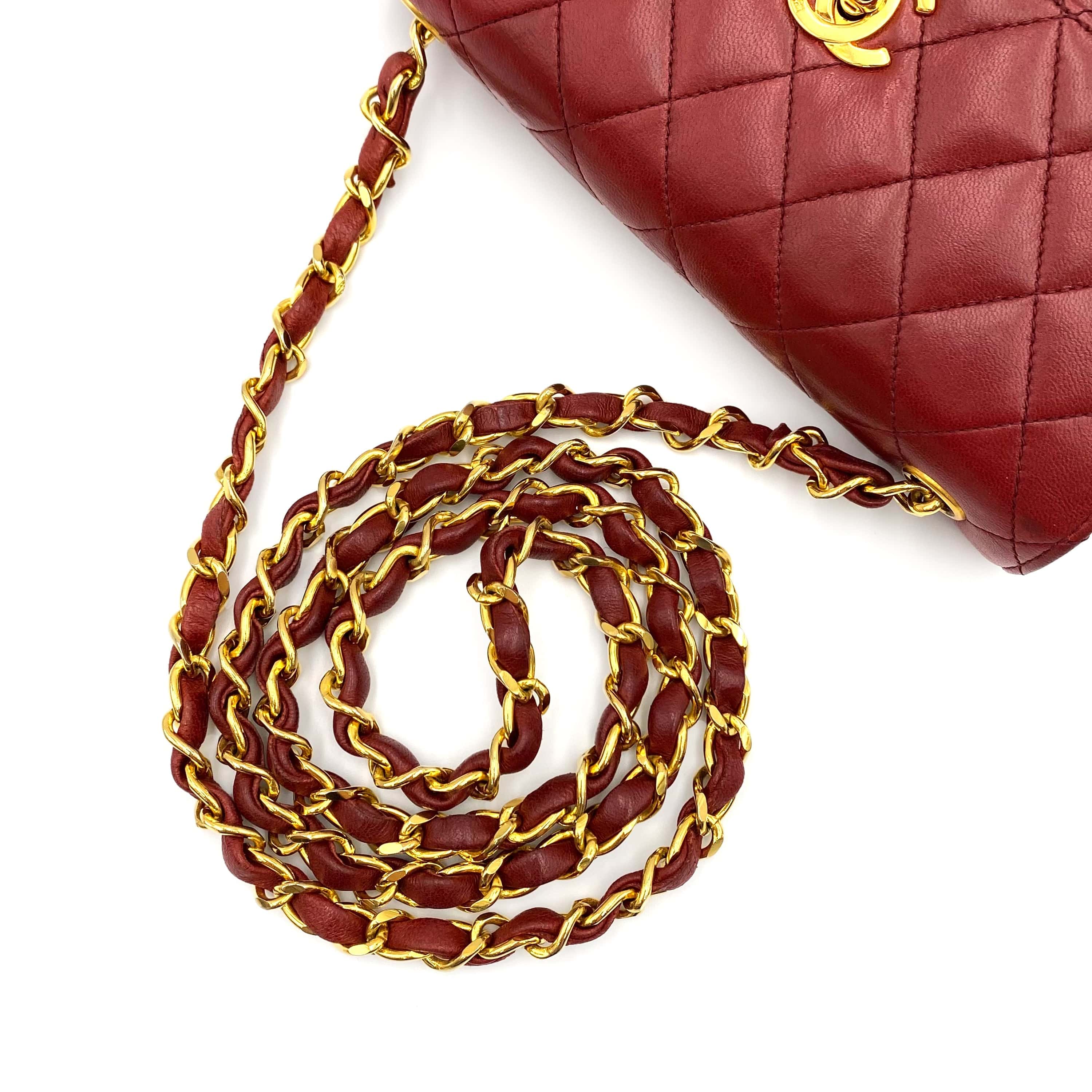 Chanel CHANEL VINTAGE MINI MATELASSE CHAIN SHOULDER BAG RED LAMB SKIN 90223951