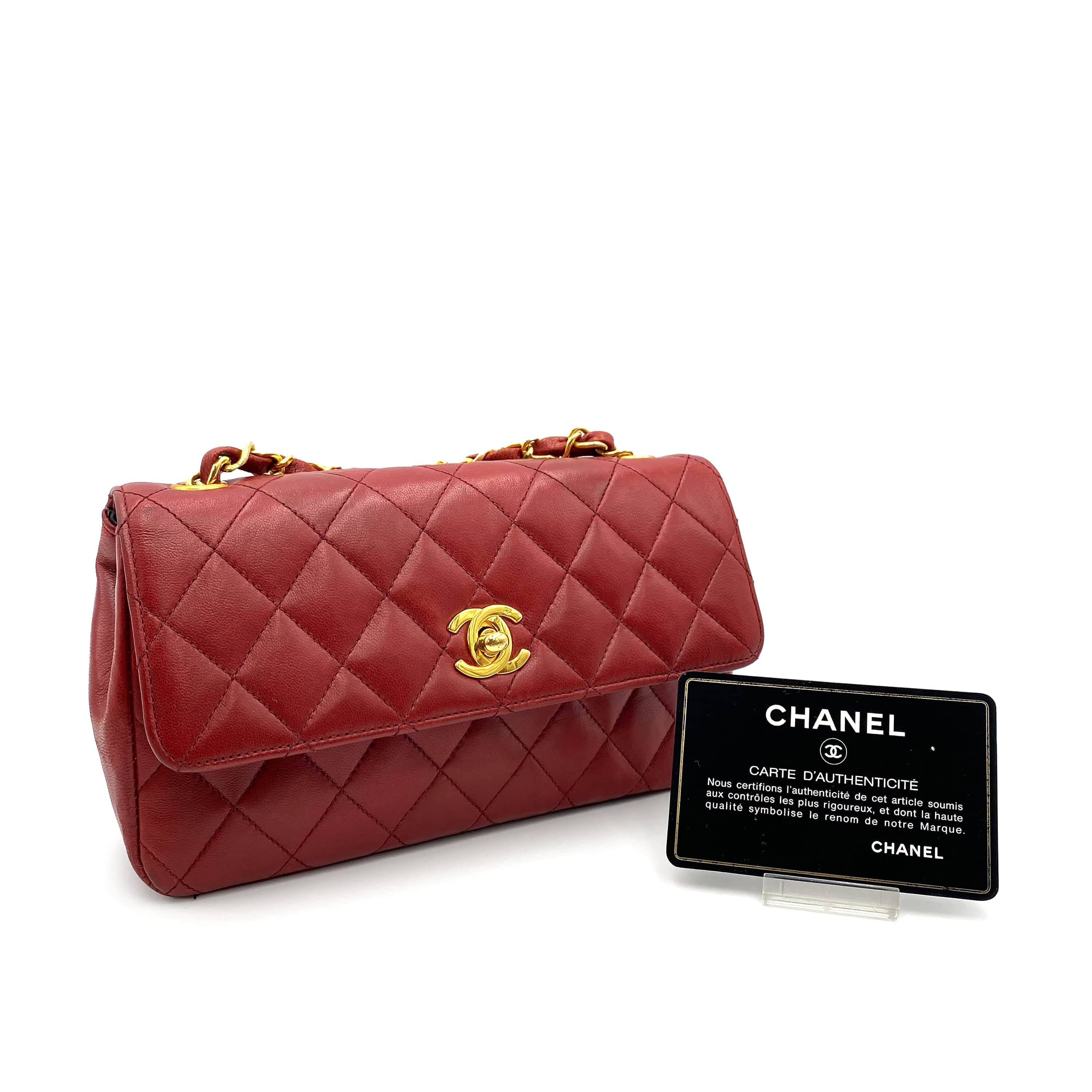 Chanel CHANEL VINTAGE MINI MATELASSE CHAIN SHOULDER BAG RED LAMB SKIN 90223951