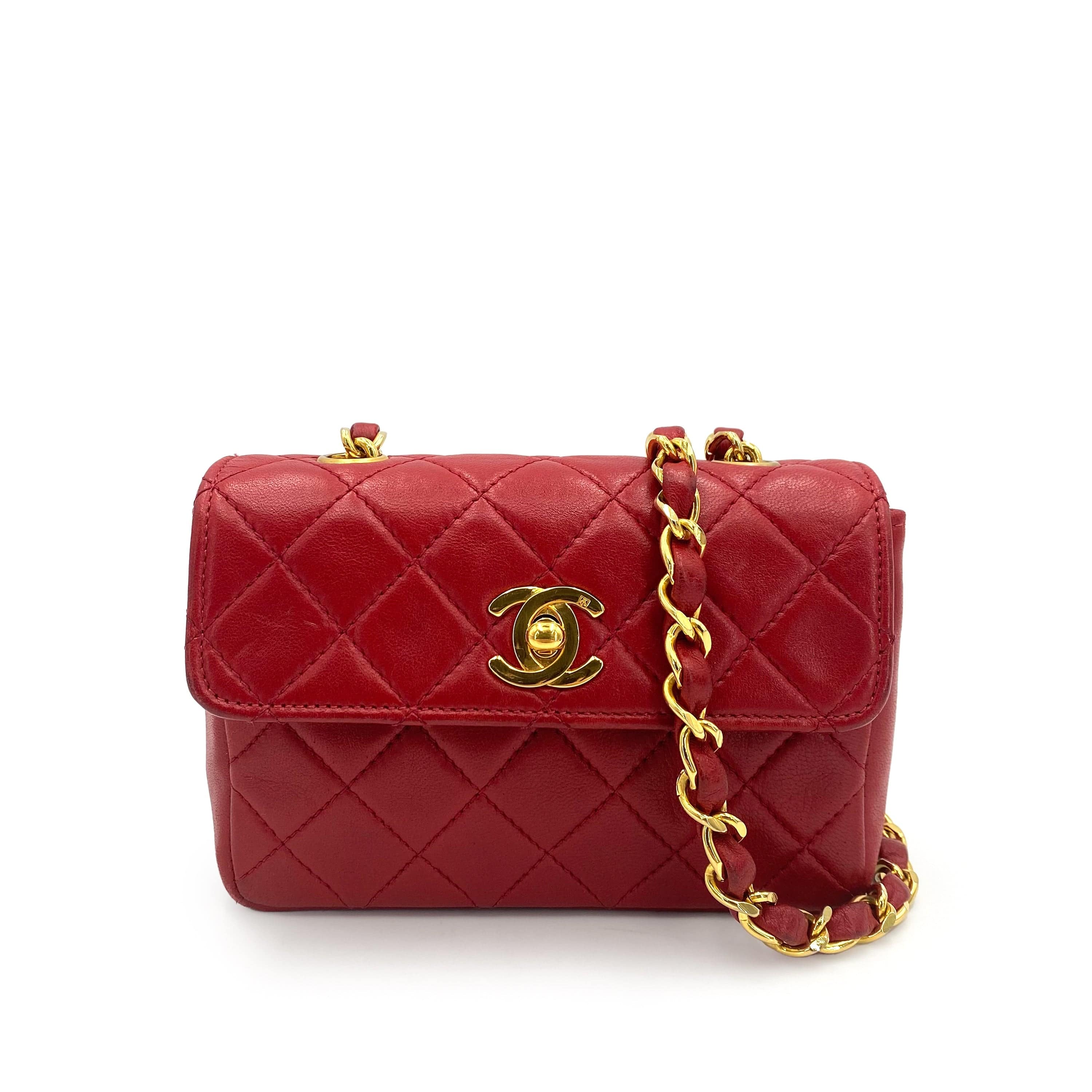 chanel CHANEL VINTAGE MINI MATELASSE CHAIN SHOULDER BAG RED LAMB SKIN 90241698