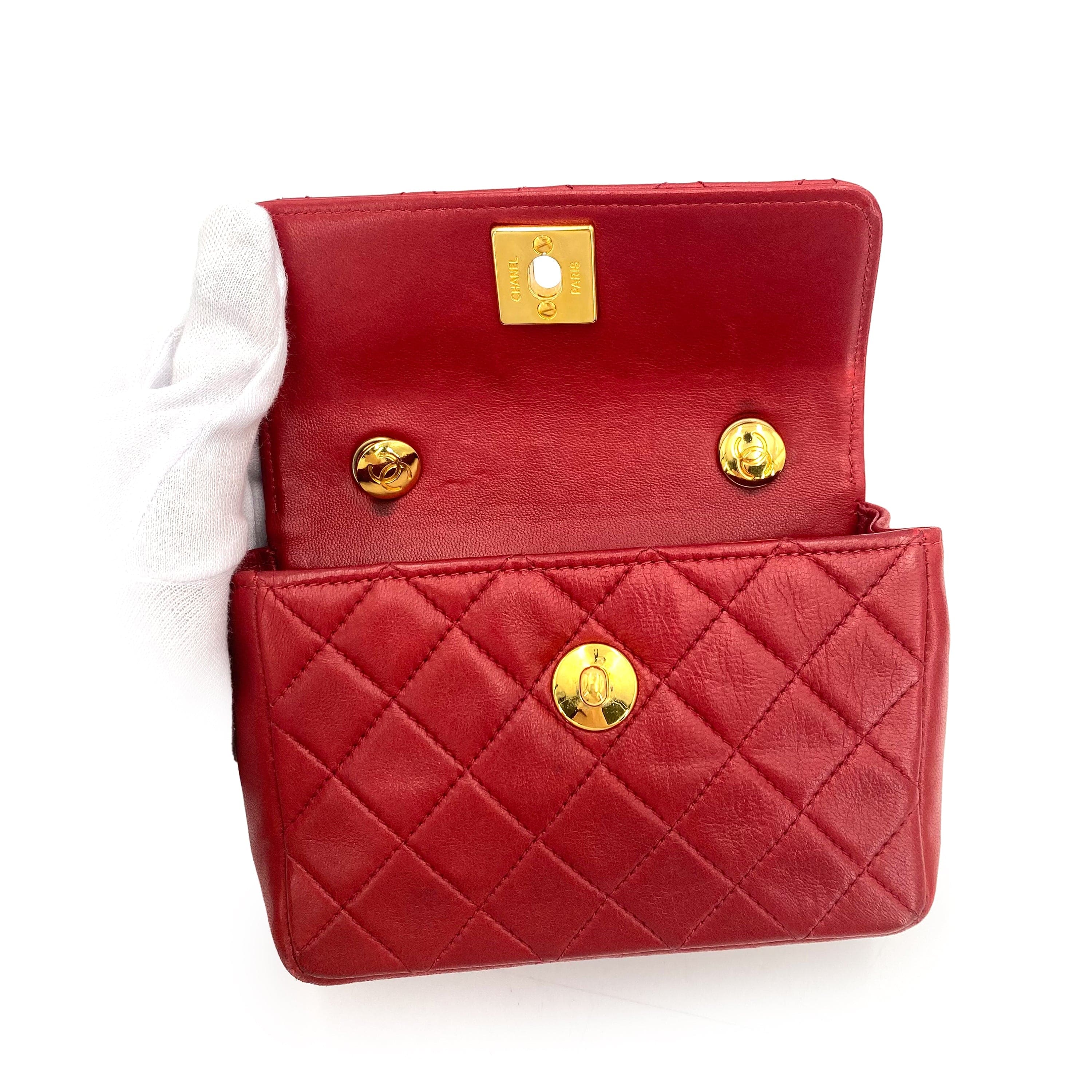 chanel CHANEL VINTAGE MINI MATELASSE CHAIN SHOULDER BAG RED LAMB SKIN 90241698