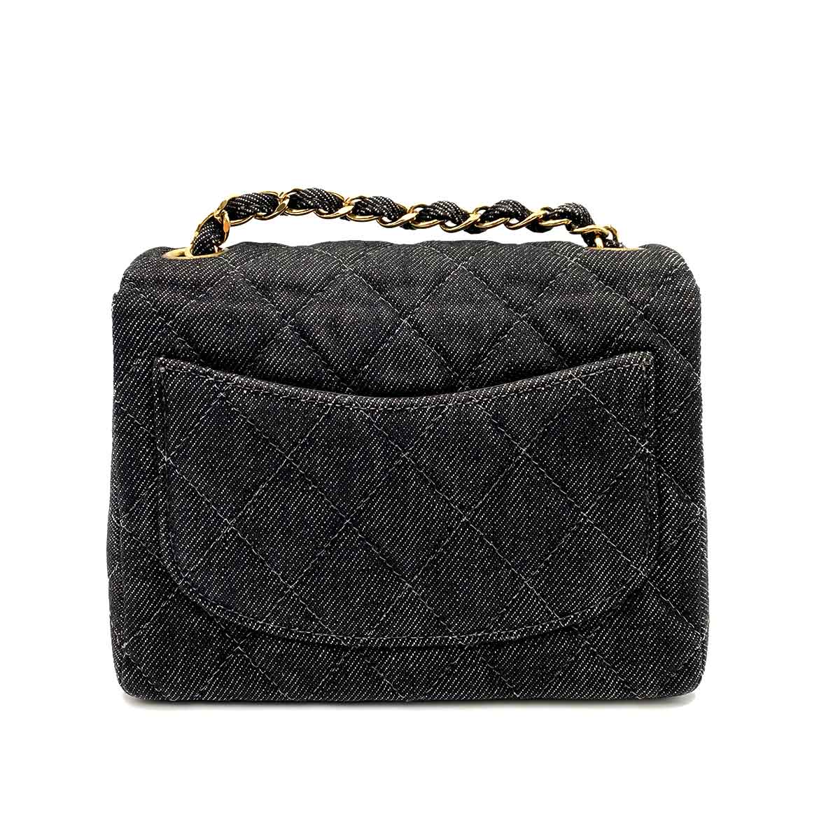 Chanel CHANEL VINTAGE MINI SQUARE 17 CHAIN SHOULDER BAG BLACK DENIM 90233432