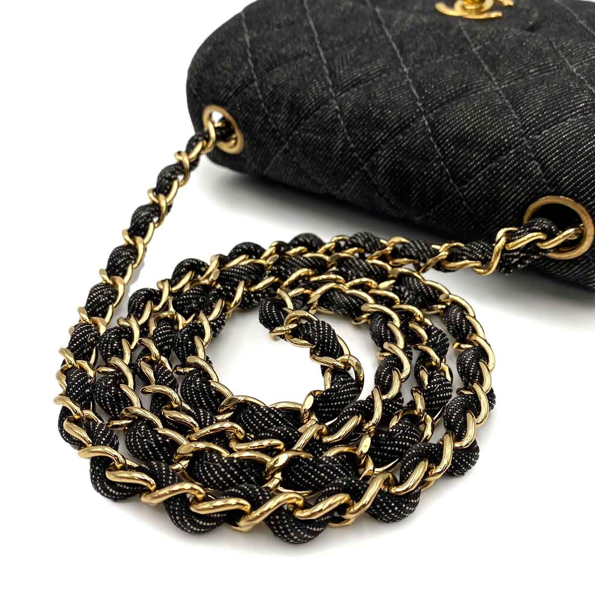 Chanel CHANEL VINTAGE MINI SQUARE 17 CHAIN SHOULDER BAG BLACK DENIM 90233432