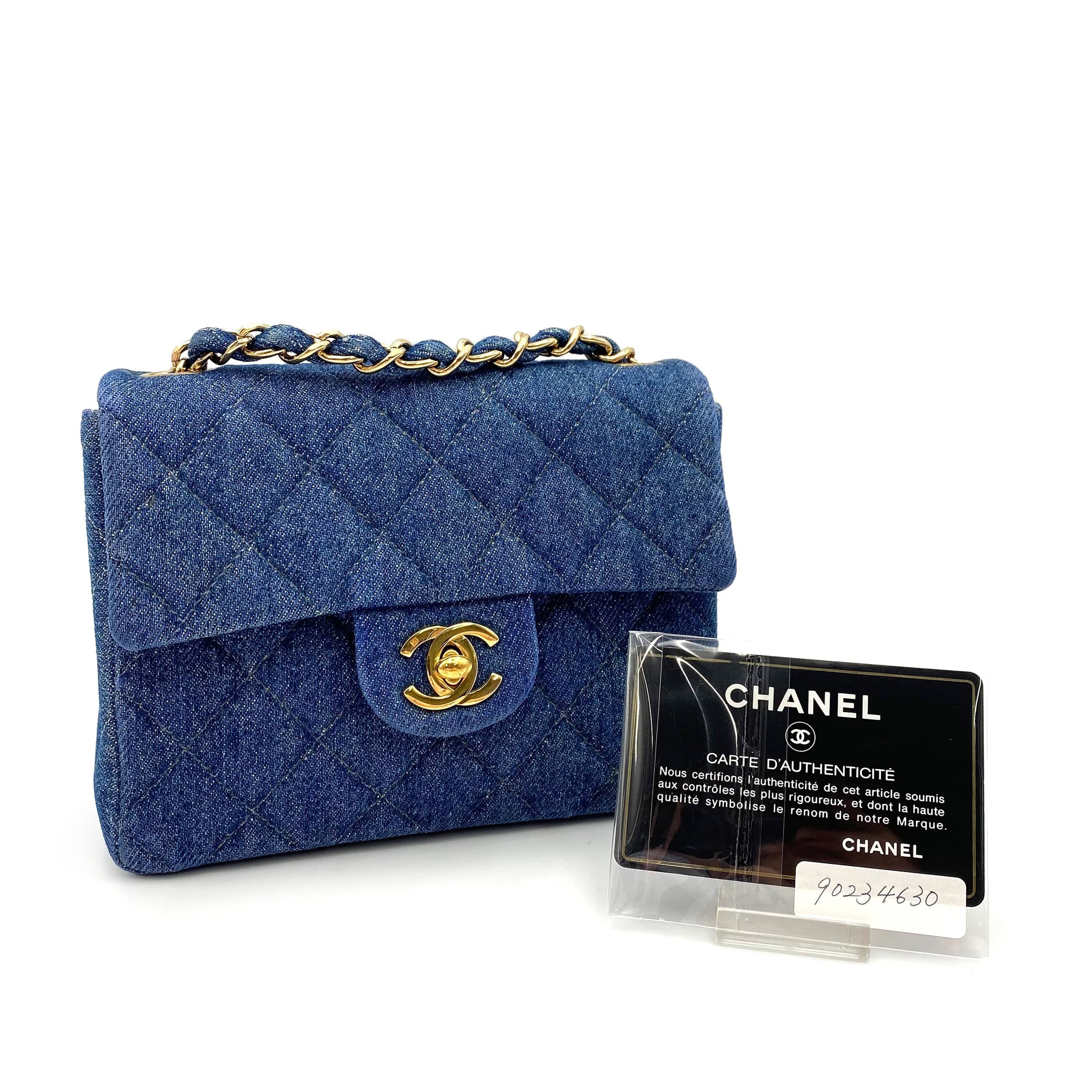 Chanel CHANEL VINTAGE MINI SQUARE 17 CHAIN SHOULDER BAG BLUE DENIM 90234630