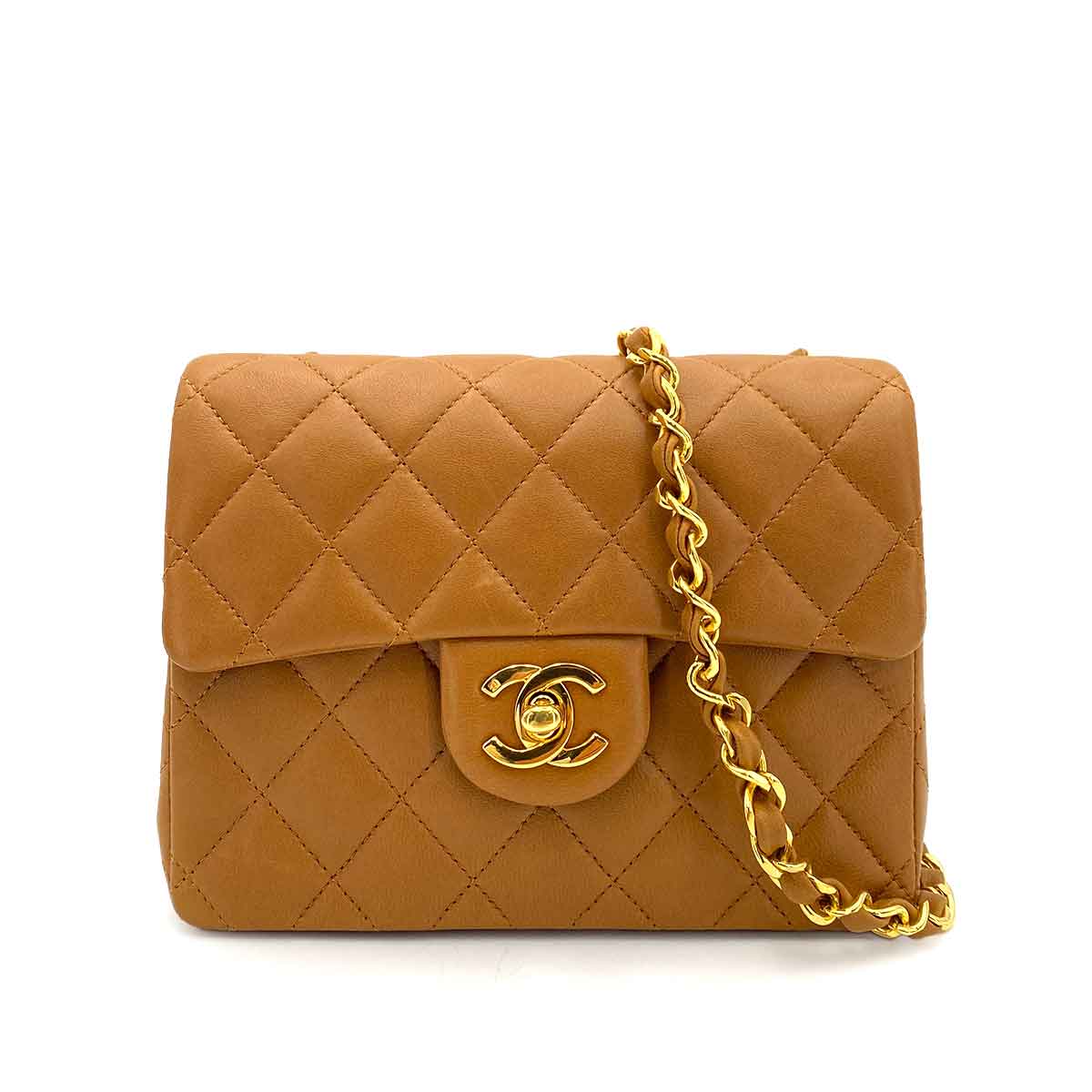 CHANEL CHANEL VINTAGE MINI SQUARE 17 CHAIN SHOULDER BAG CAMEL LAMB SKIN 90244706