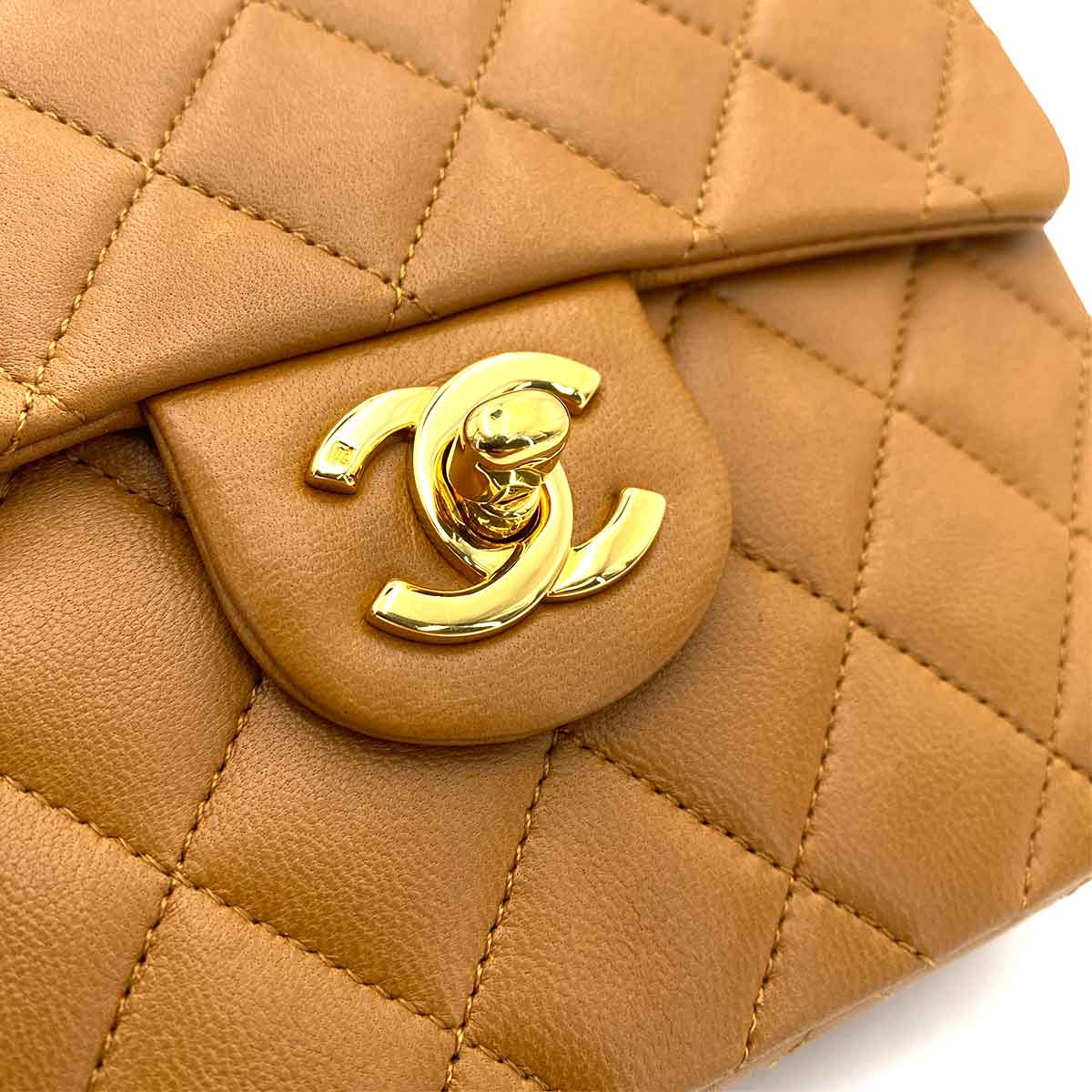 CHANEL CHANEL VINTAGE MINI SQUARE 17 CHAIN SHOULDER BAG CAMEL LAMB SKIN 90244706