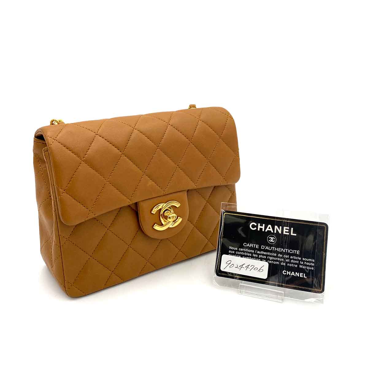 CHANEL CHANEL VINTAGE MINI SQUARE 17 CHAIN SHOULDER BAG CAMEL LAMB SKIN 90244706