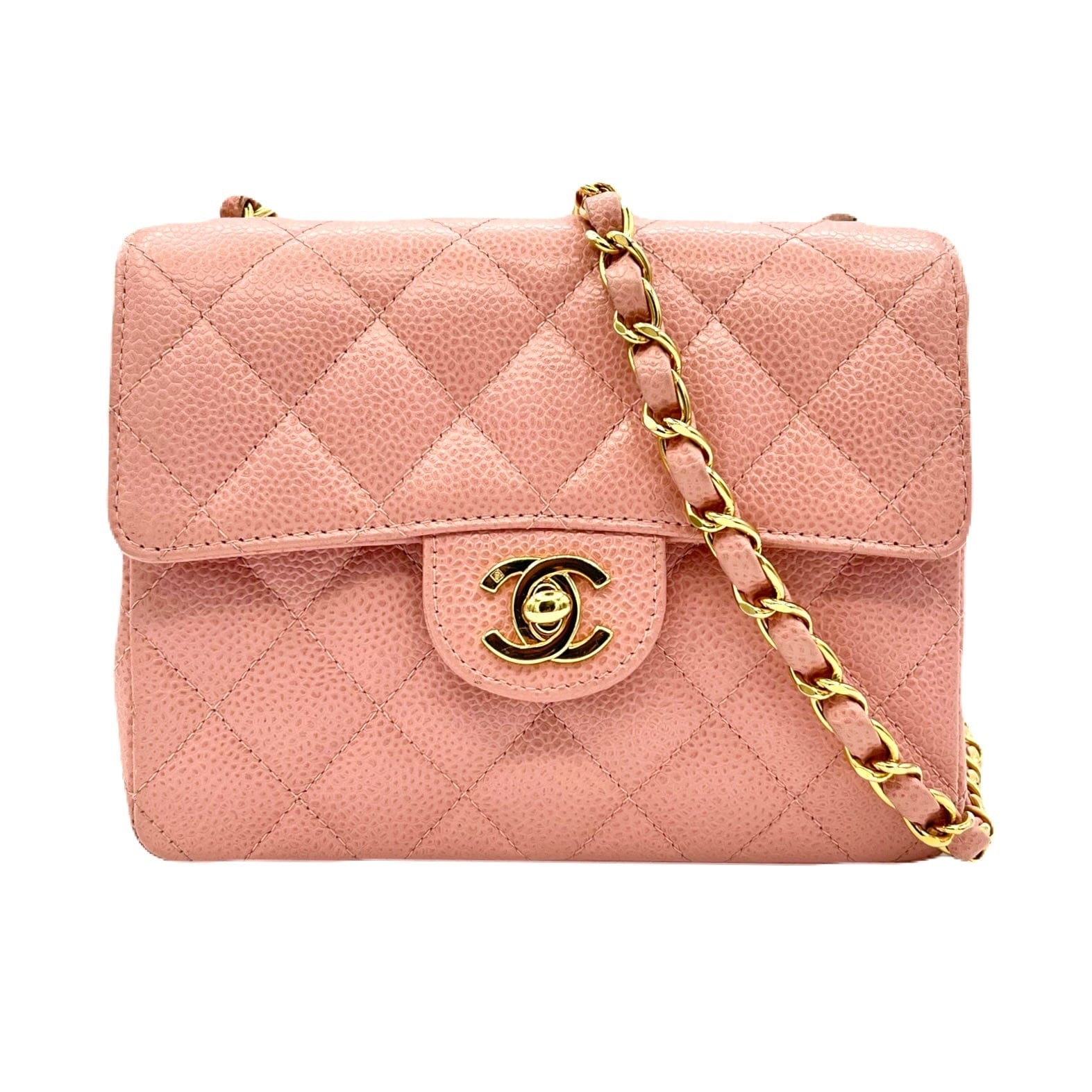 Chanel CHANEL VINTAGE MINI SQUARE 17 CHAIN SHOULDER BAG PINK CAVIAR SKIN 90216497