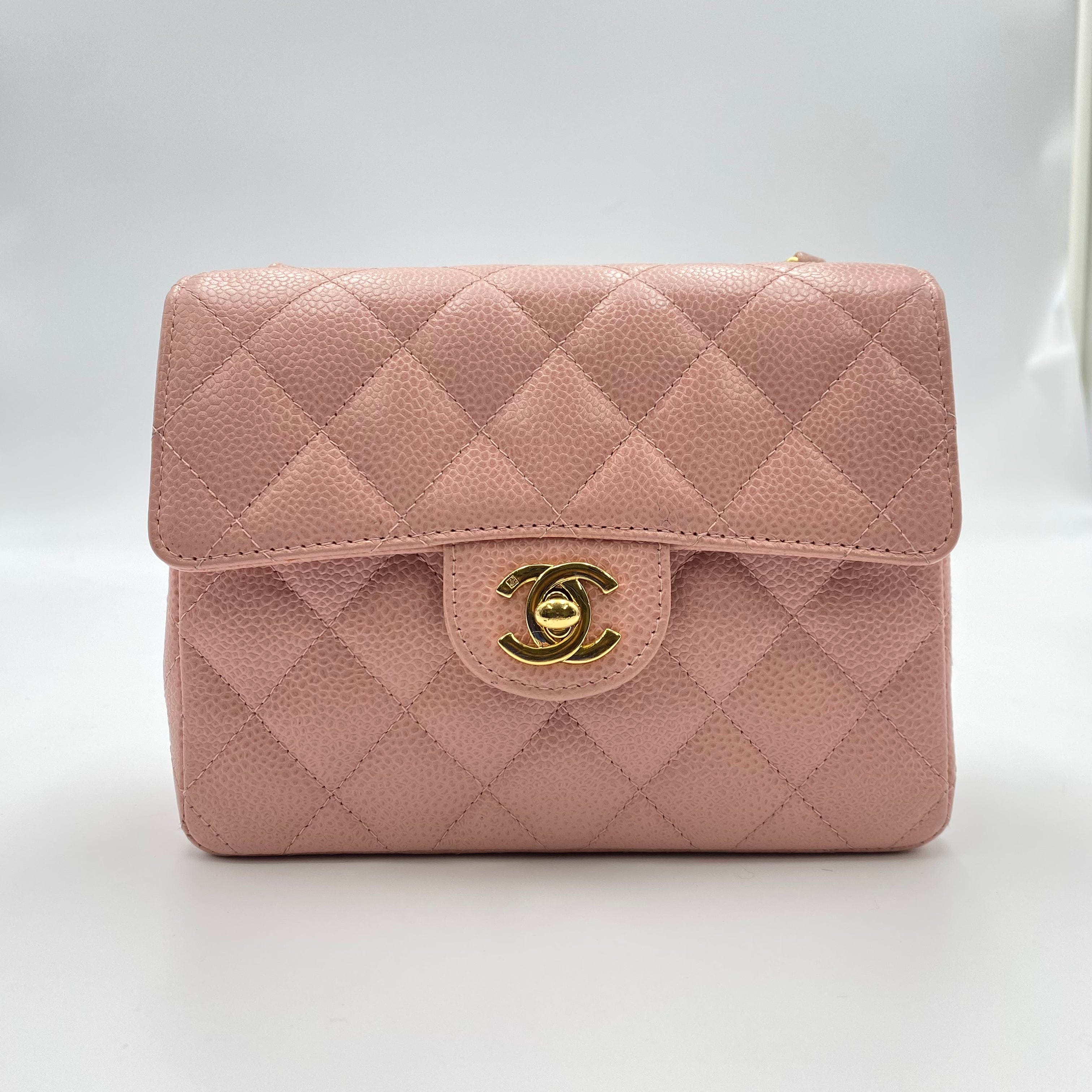 Chanel CHANEL VINTAGE MINI SQUARE 17 CHAIN SHOULDER BAG PINK CAVIAR SKIN 90216497